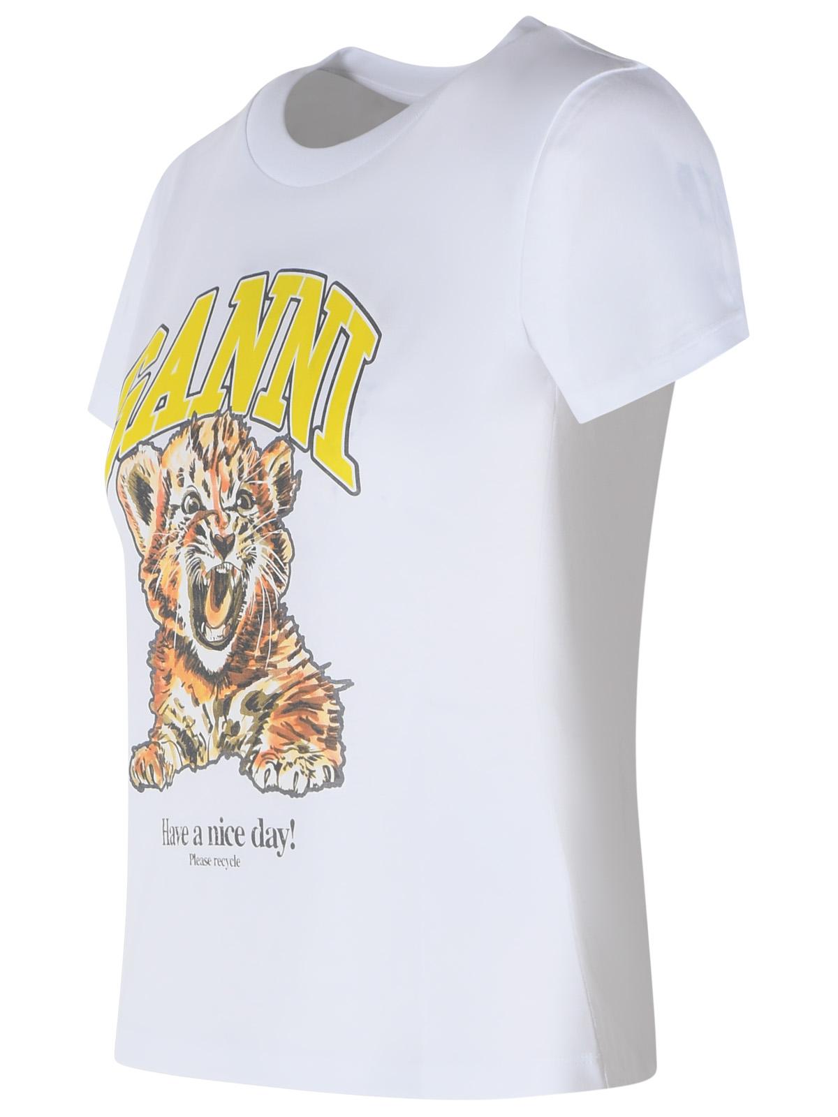 Ganni White Cotton T-Shirt Women GANNI