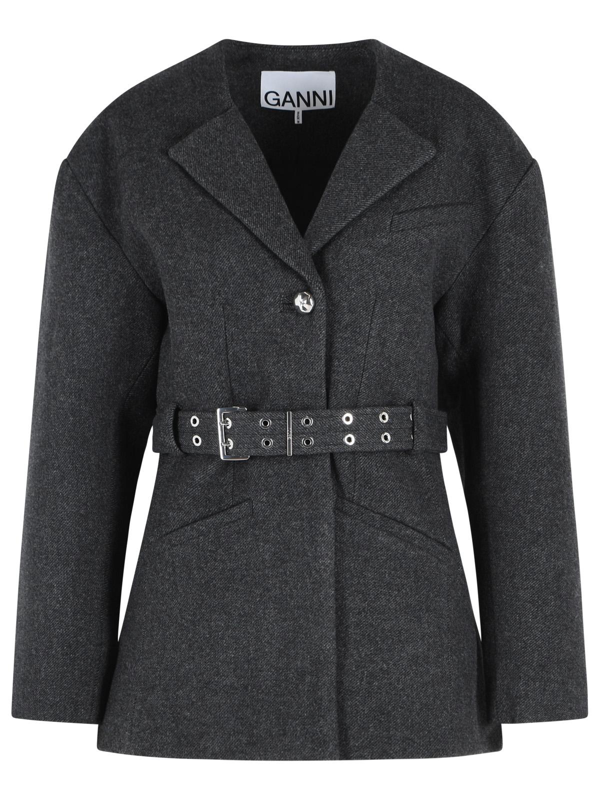 Ganni 'Peacoat' Grey Wool Blend Coat Women GANNI