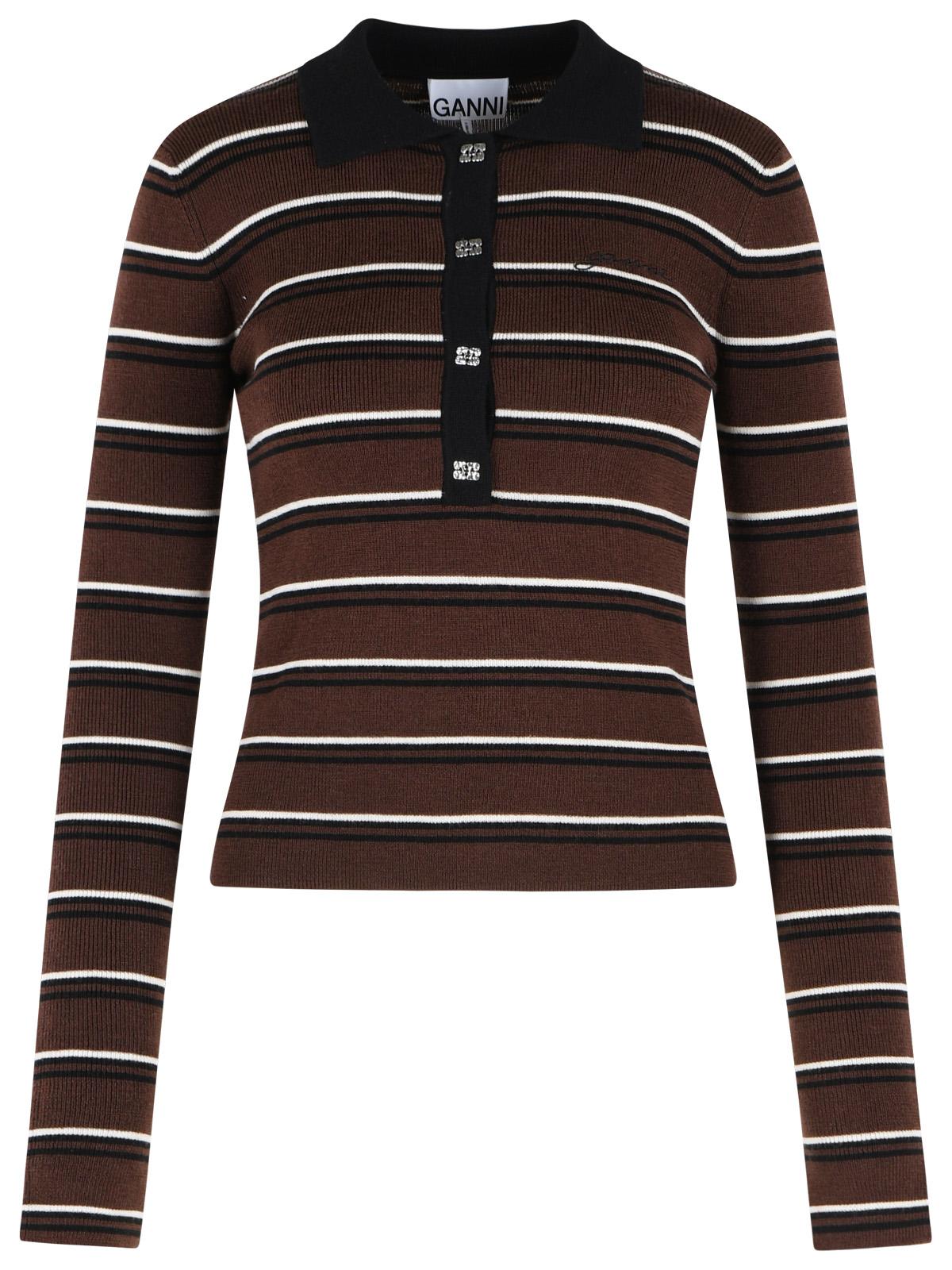 Ganni Brown Wool Polo Shirt Women GANNI