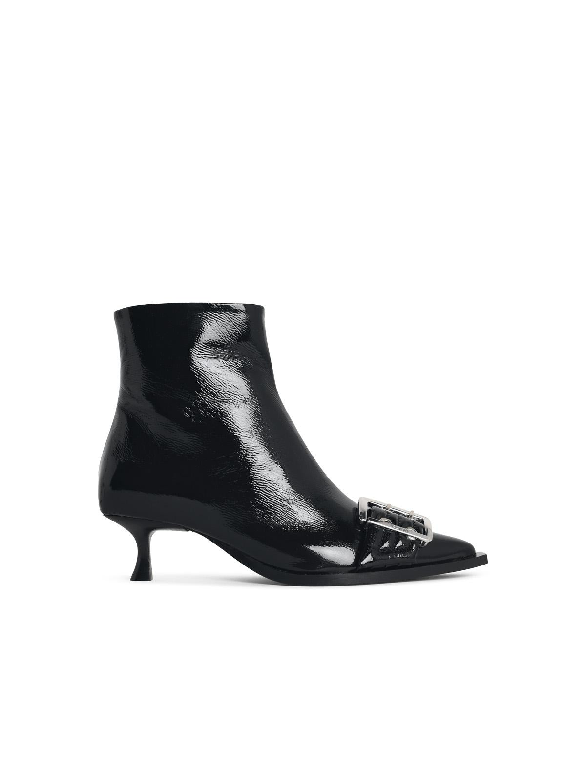 Ganni 'Naplack Buckle' Black Eco Leather Ankle Boots Women GANNI