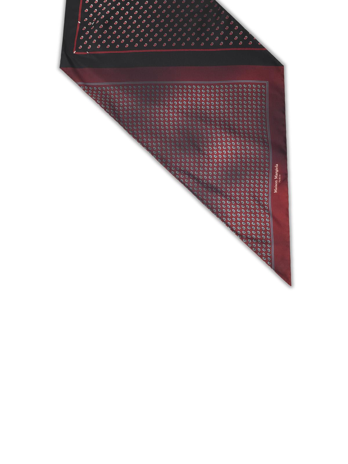 Maison Margiela Black And Burgundy Silk Scarf Men MAISON MARGIELA
