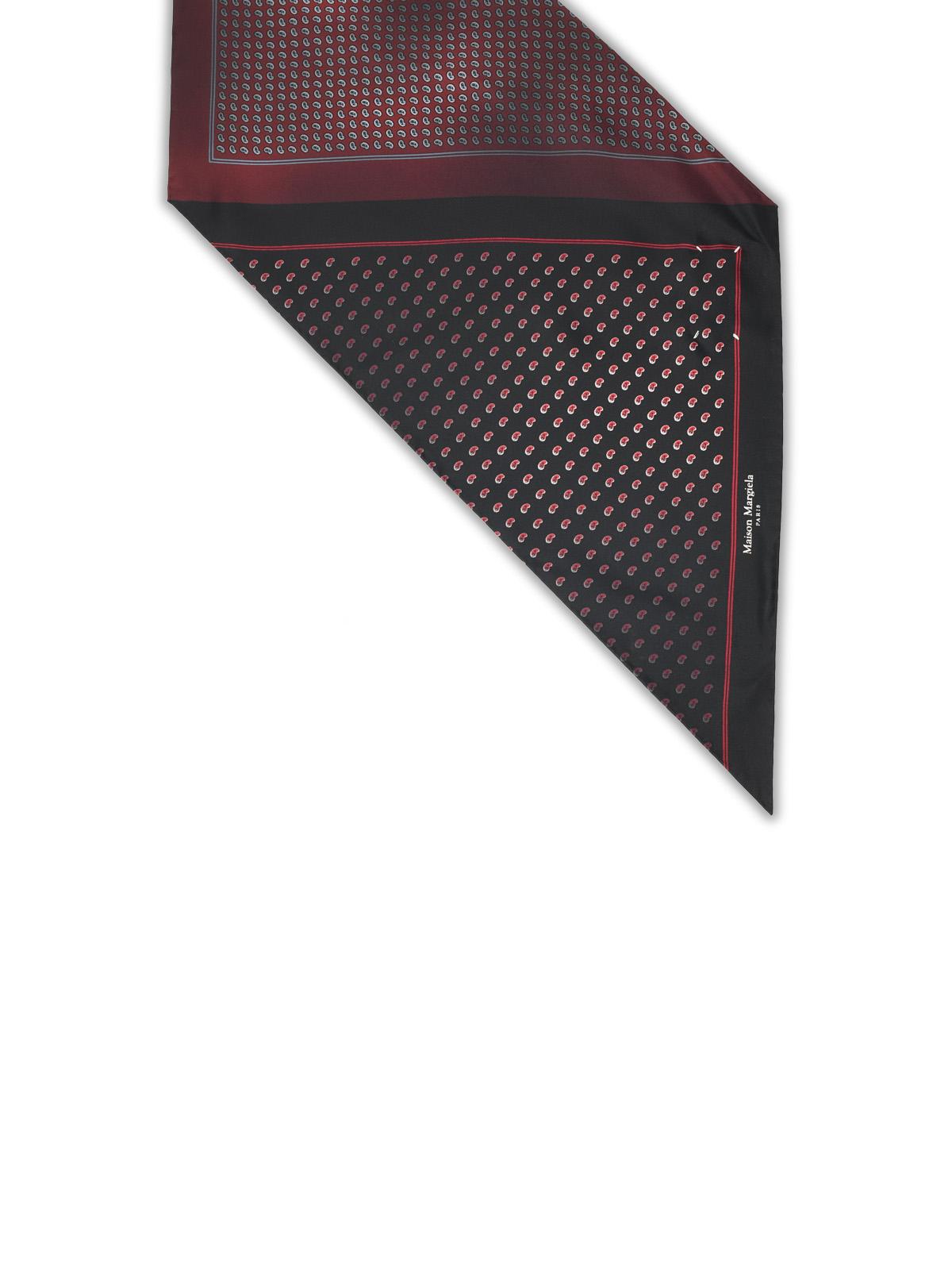 Maison Margiela Black And Burgundy Silk Scarf Men MAISON MARGIELA