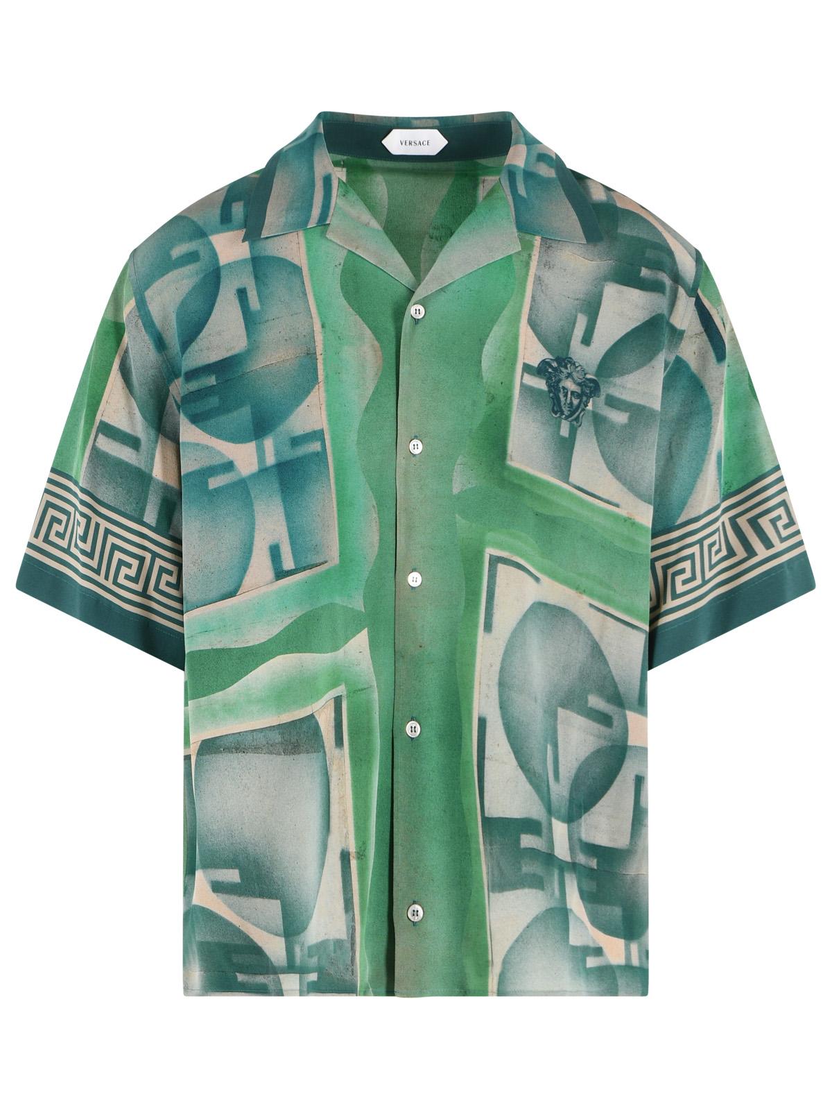 Versace 'Informal' Green Silk Shirt Men VERSACE