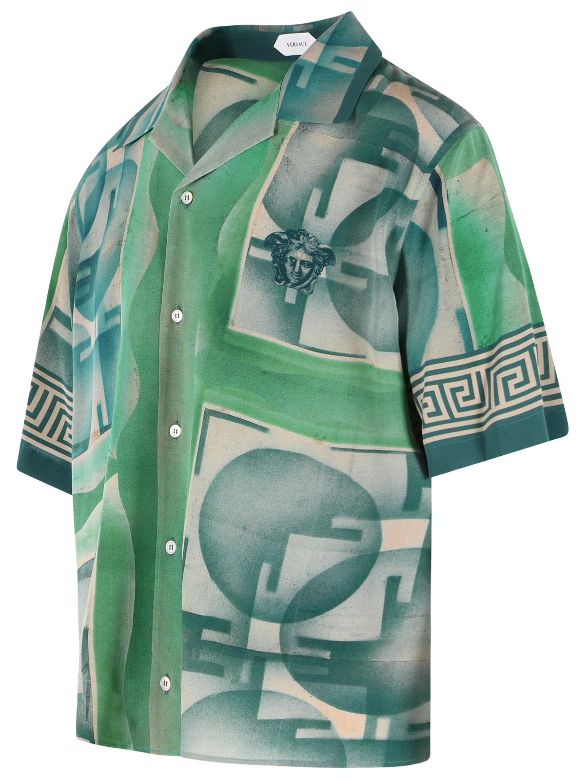 Versace 'Informal' Green Silk Shirt Men VERSACE