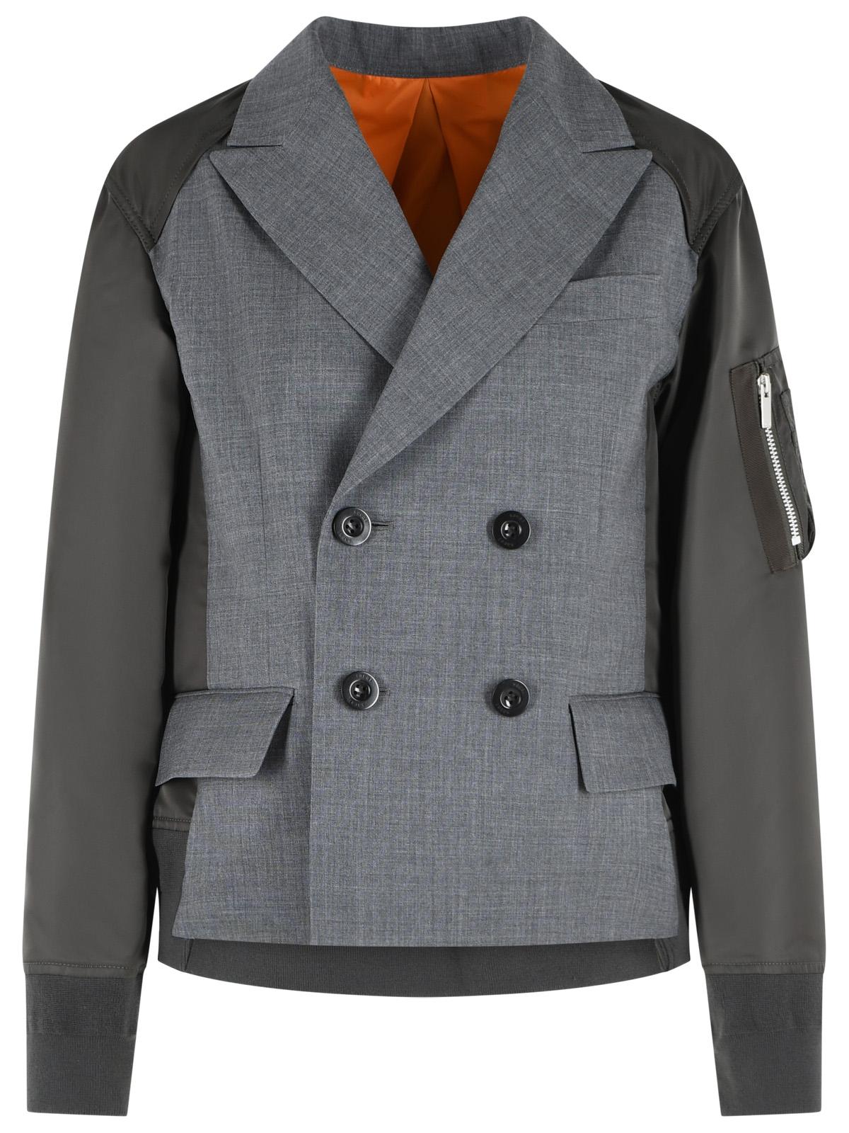 Sacai Blazer In Grey And Green Wool Blend Women SACAI