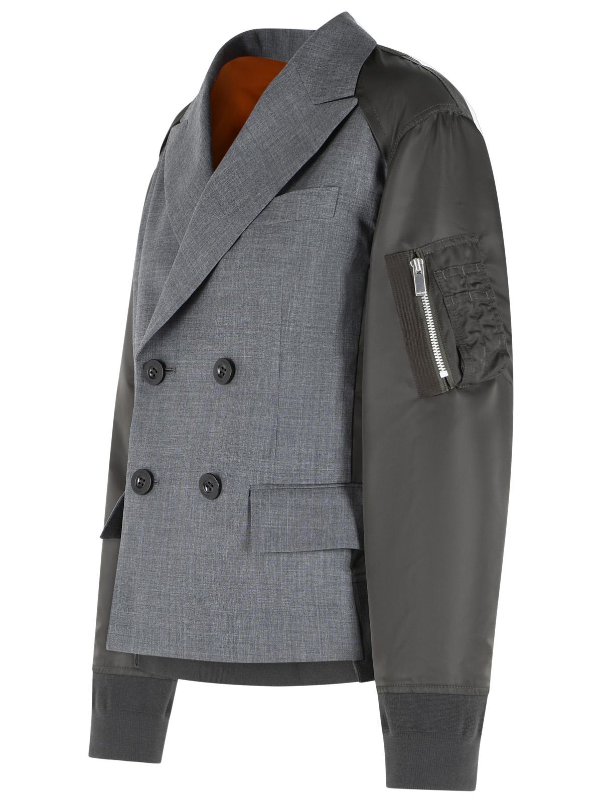 Sacai Blazer In Grey And Green Wool Blend Women SACAI