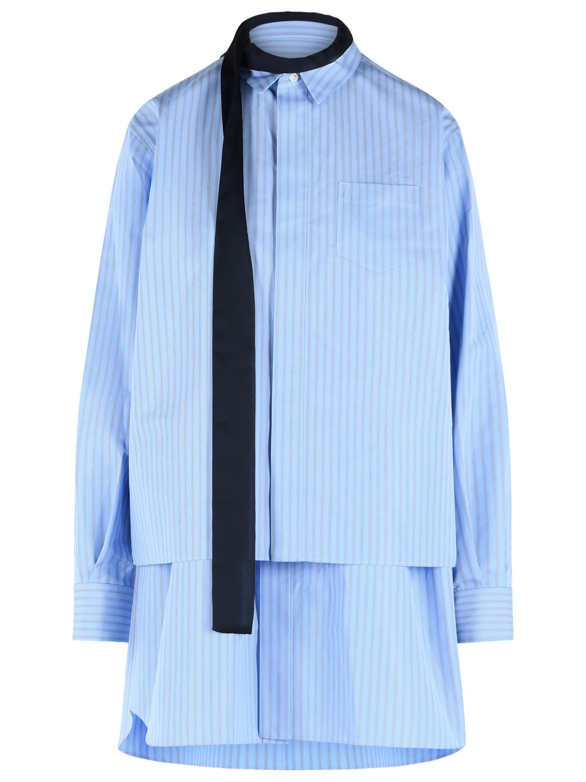 Sacai Light Blue Cotton Blend Mini Dress Women SACAI