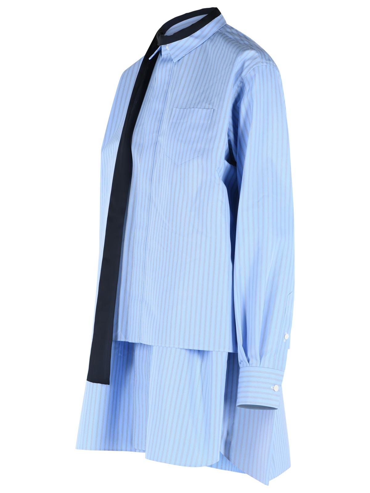 Sacai Light Blue Cotton Blend Mini Dress Women SACAI