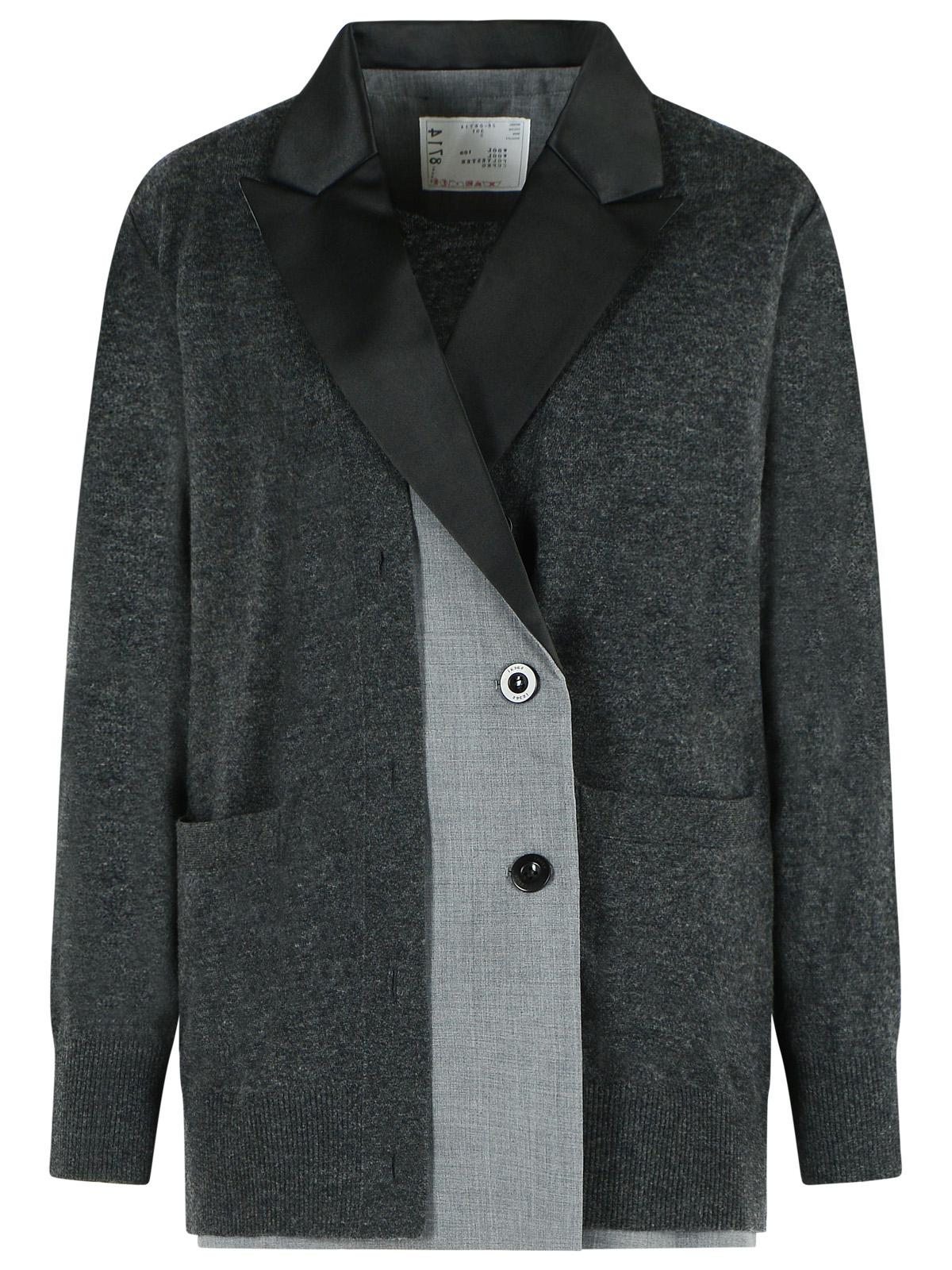 Sacai Grey Wool Cardigan Women SACAI