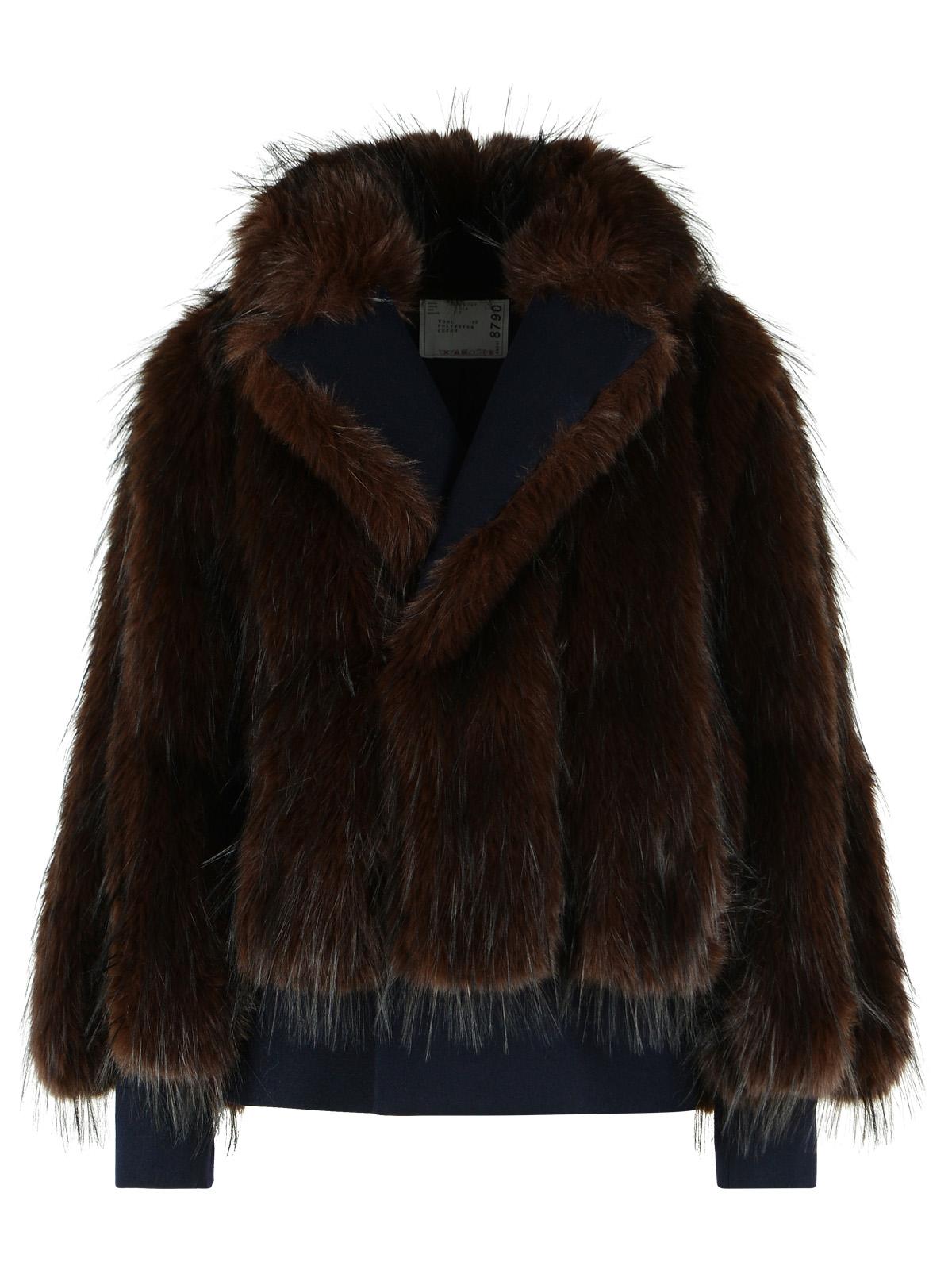 Sacai Brown Faux Fur Coat Women SACAI