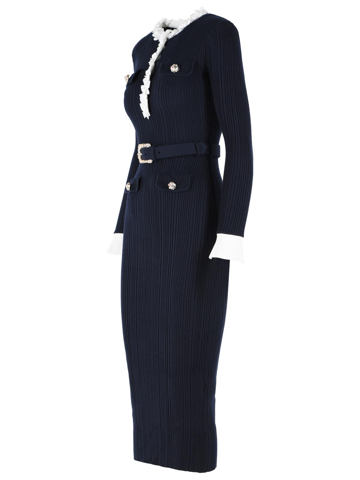 Self Portrait 'Flower' Midi Dress In Navy Wool Blend Women SELF-PORTRAIT