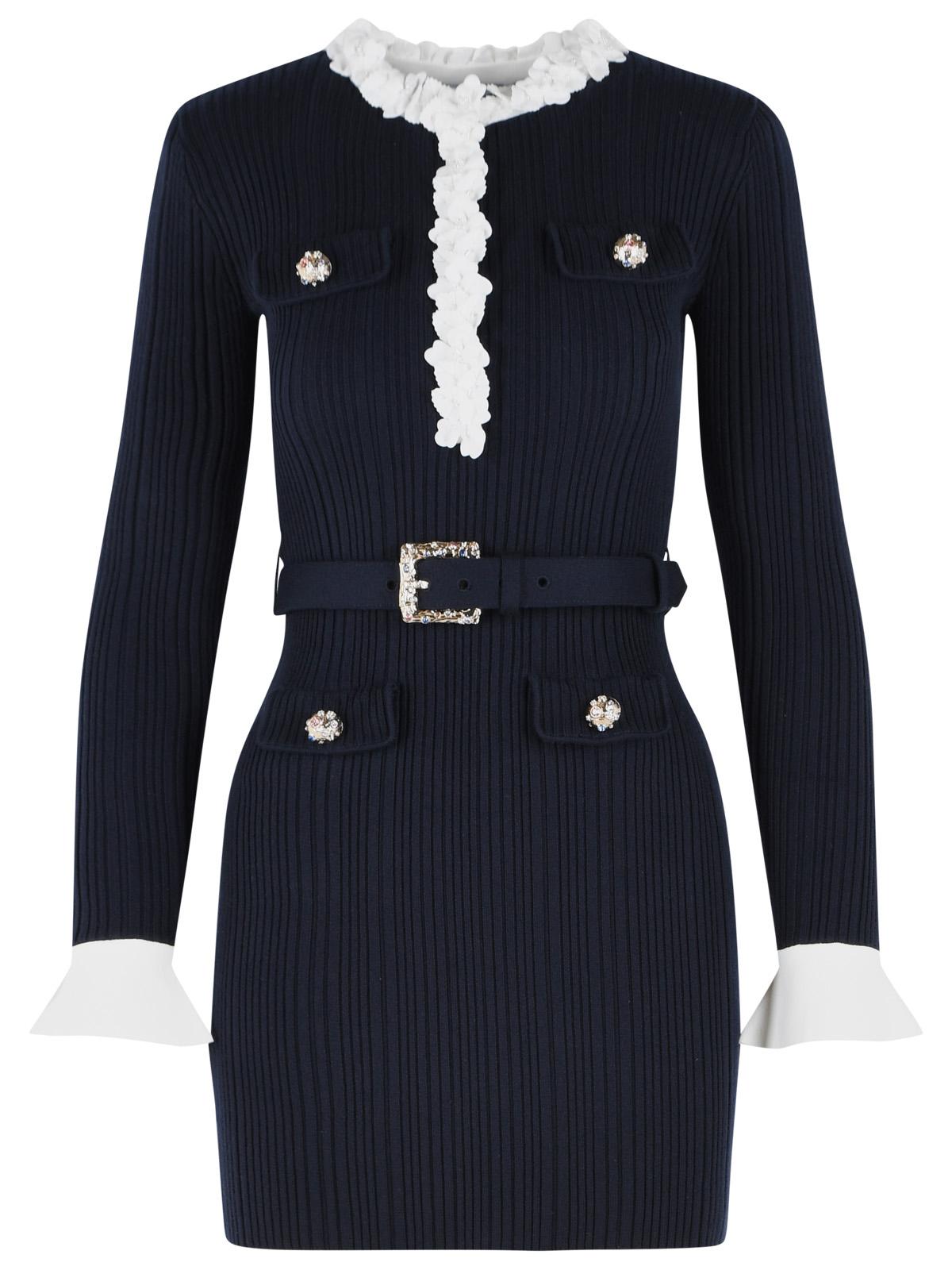 Self Portrait 'Flower' Mini Dress In Navy Wool Blend Women SELF-PORTRAIT