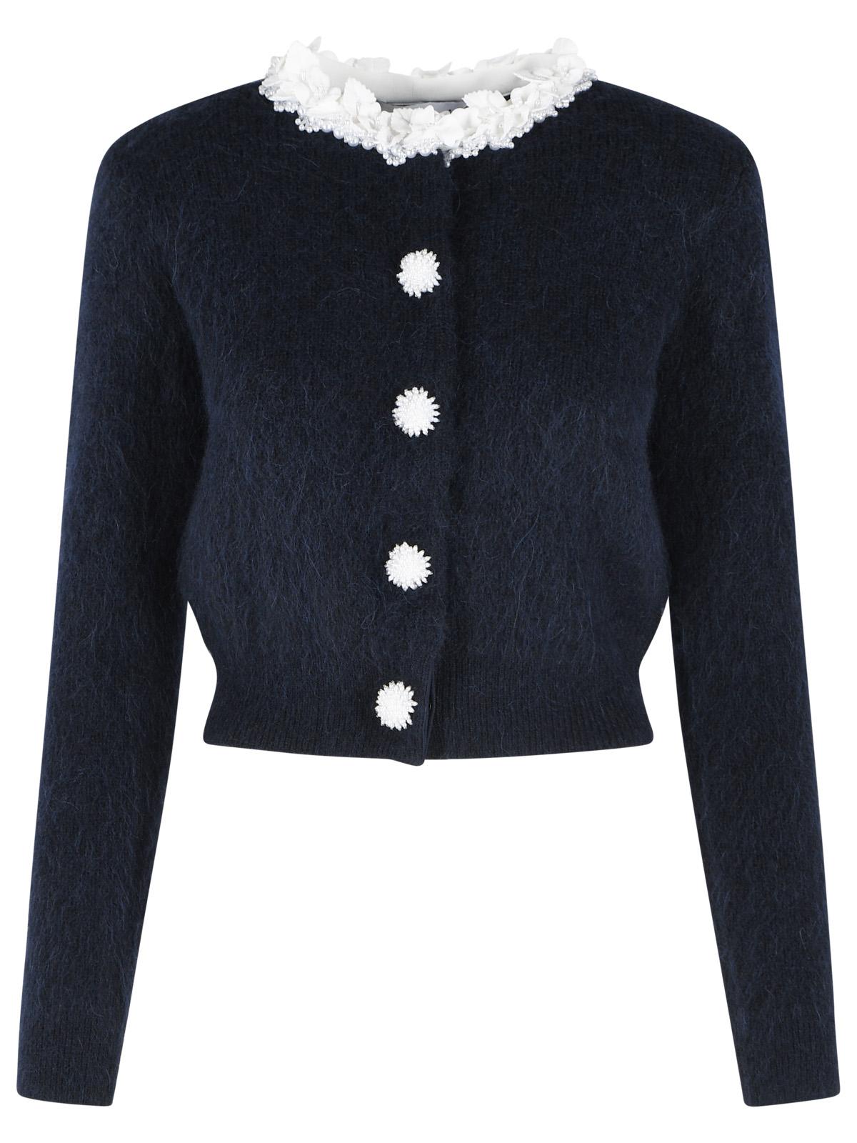 Self Portrait 'Flower' Navy Alpaca Blend Cardigan Women SELF-PORTRAIT