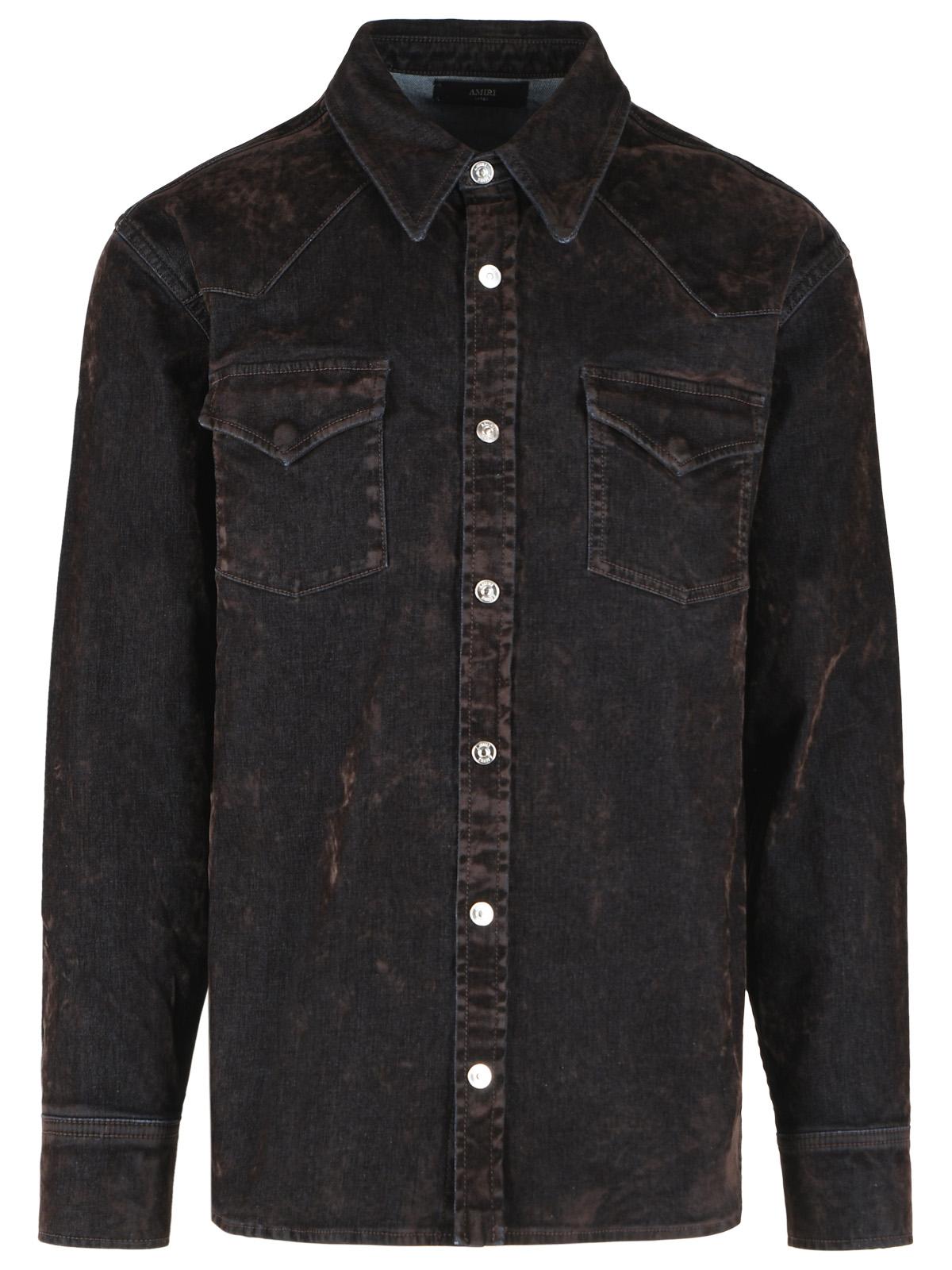 Amiri Brown Flocked Inj Denim Shirt Men AMIRI