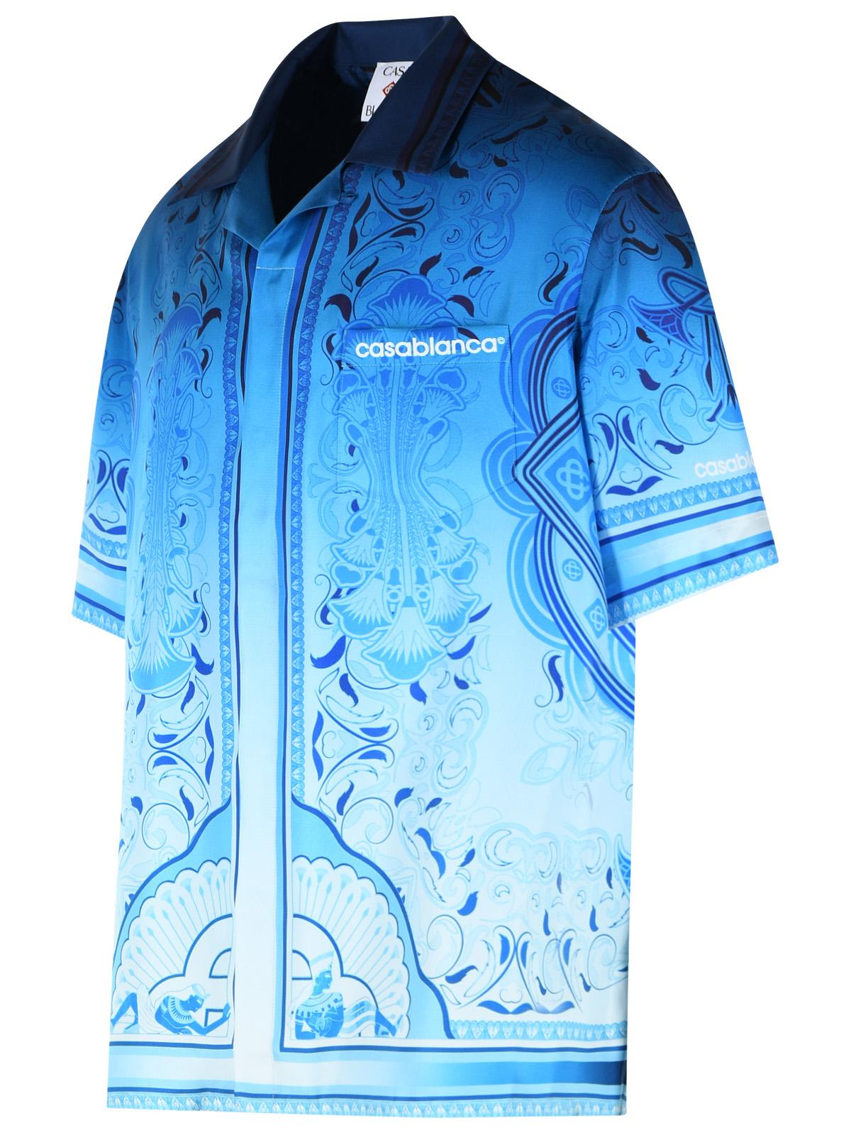 Casablanca 'Egyption Rug' Light Blue Silk Shirt Men CASABLANCA