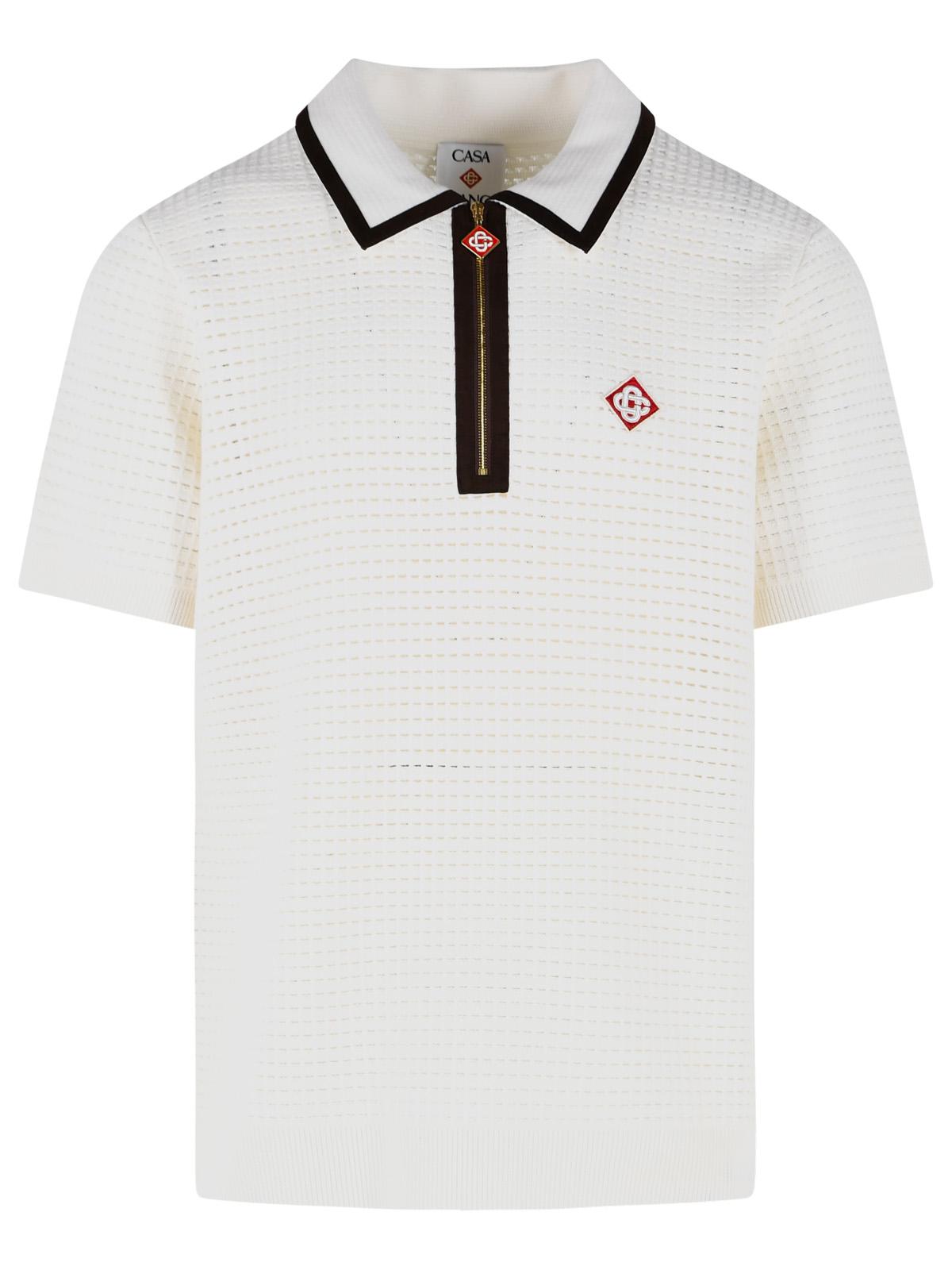 Casablanca 'Waffle Stitch' White Wool Polo Shirt Men CASABLANCA