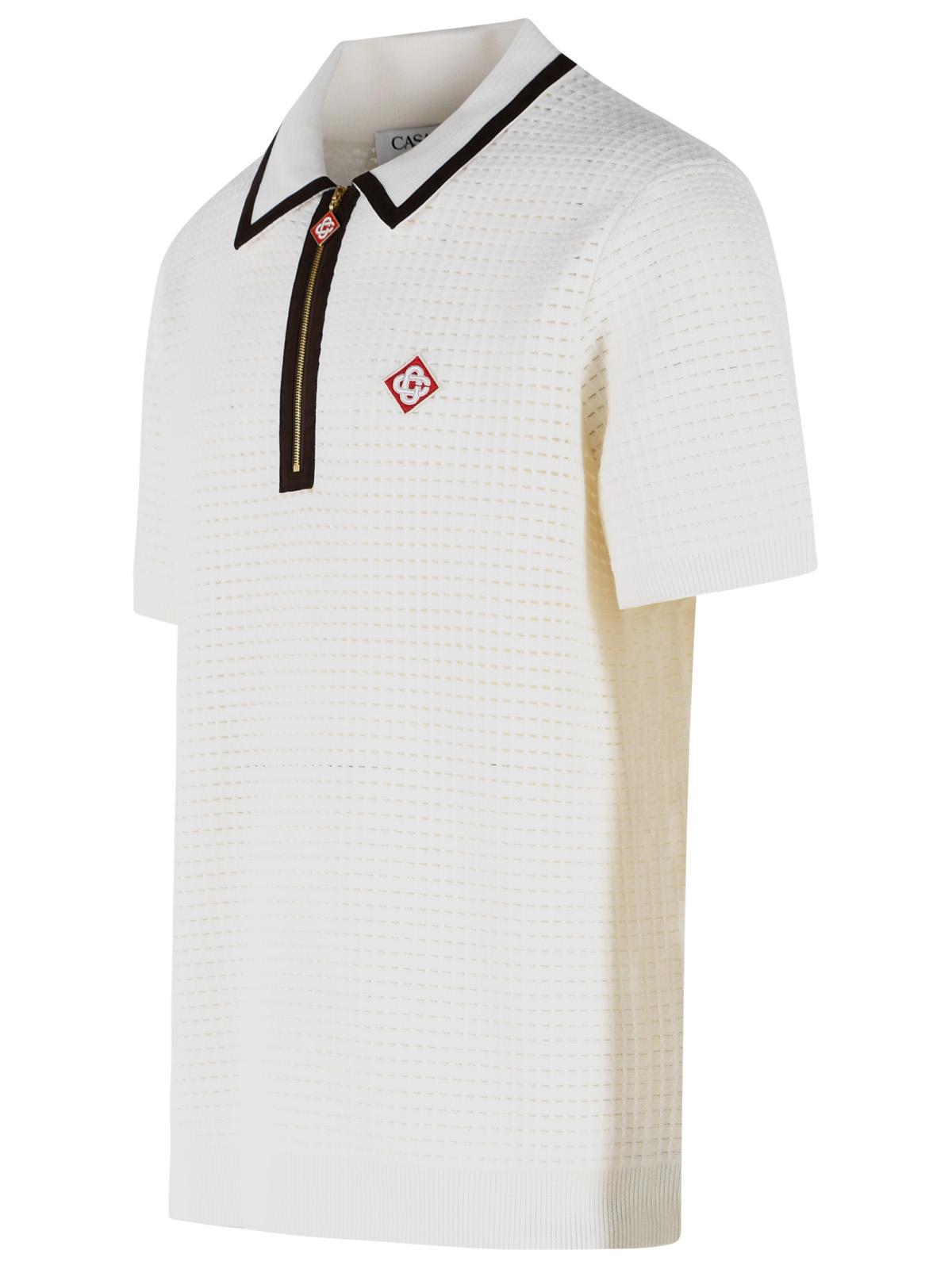 Casablanca 'Waffle Stitch' White Wool Polo Shirt Men CASABLANCA