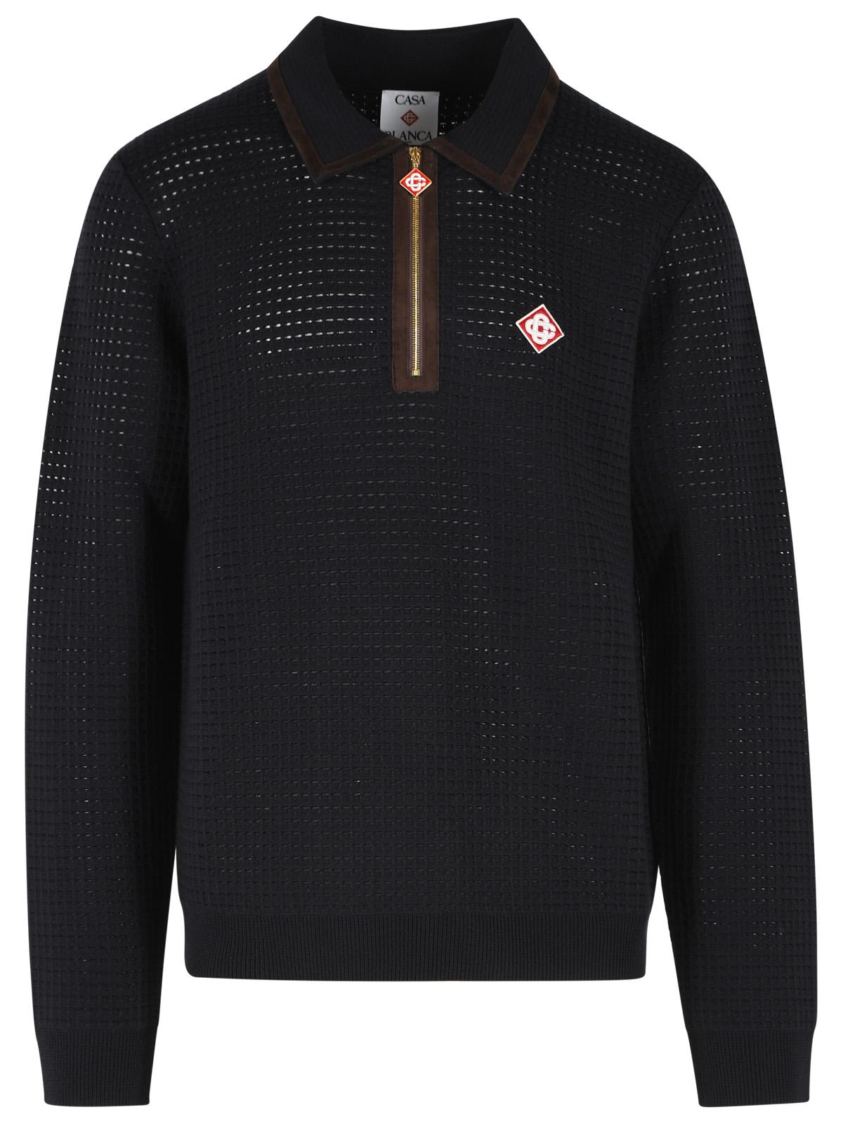 Casablanca 'Waffle Stitch' Navy Wool Polo Shirt Men CASABLANCA
