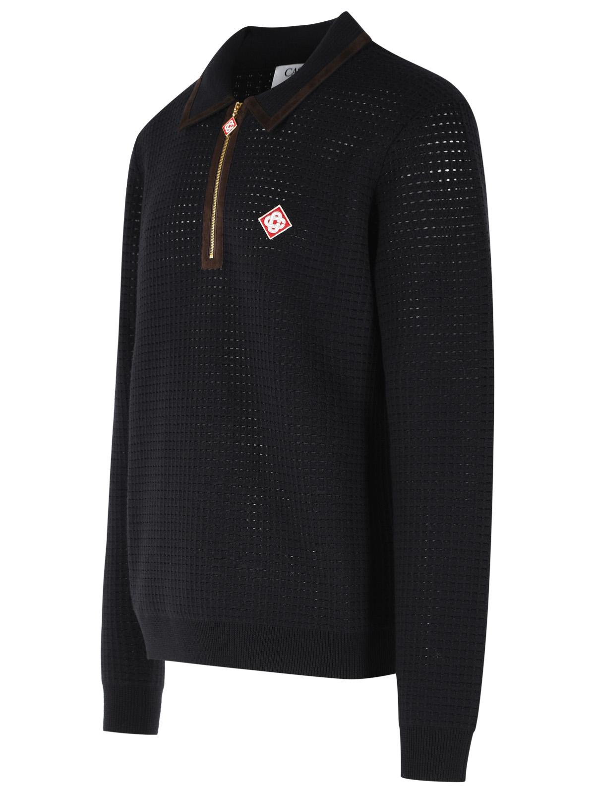 Casablanca 'Waffle Stitch' Navy Wool Polo Shirt Men CASABLANCA