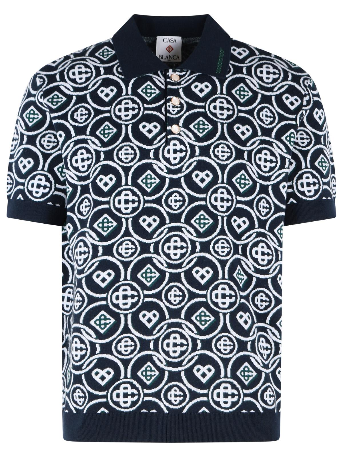 Casablanca 'Cc Monogram' Navy Cotton Polo Shirt Men CASABLANCA
