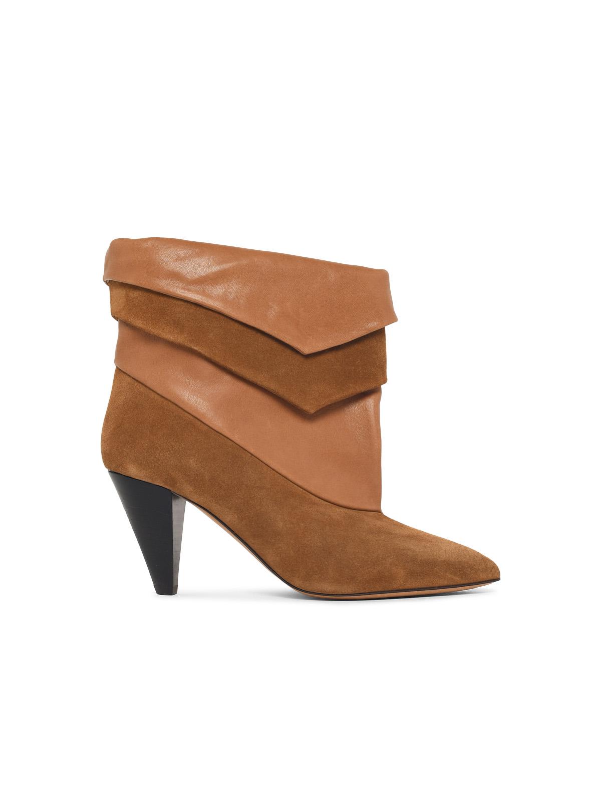 Isabel Marant 'Lyone' Ankle Boots In Cognac Brown Leather And Suede Women ISABEL MARANT