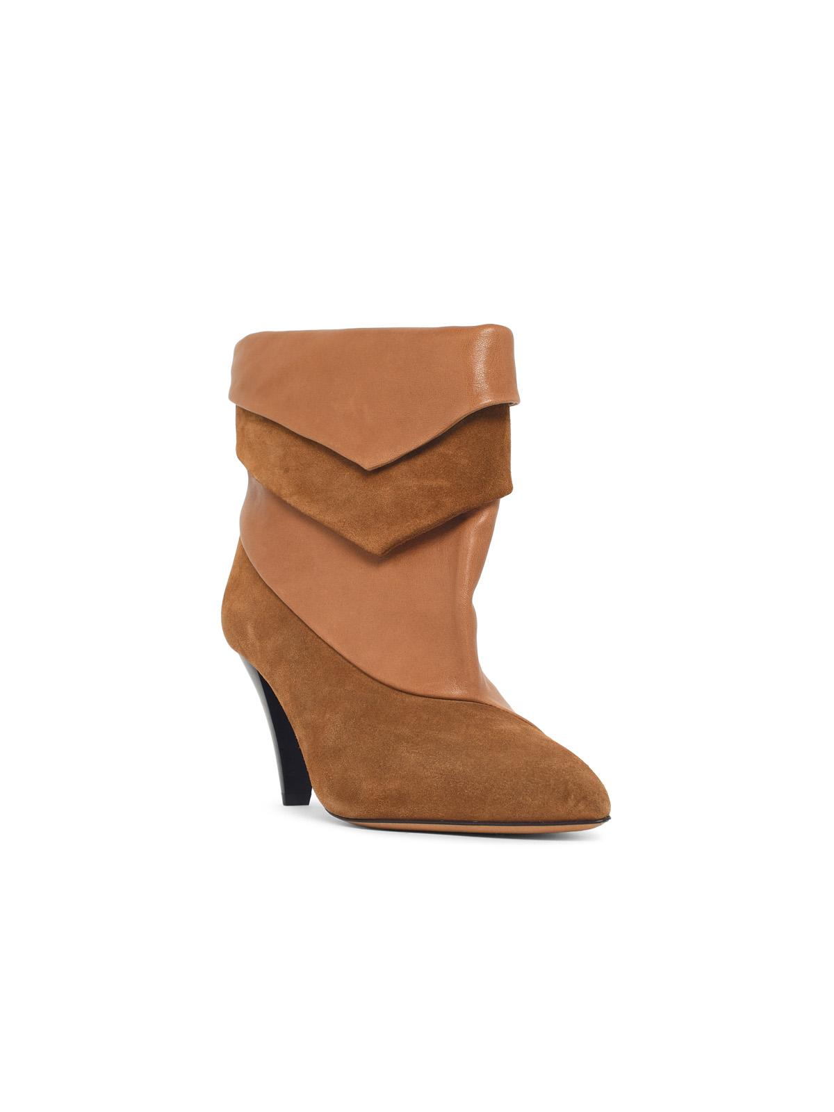 Isabel Marant 'Lyone' Ankle Boots In Cognac Brown Leather And Suede Women ISABEL MARANT