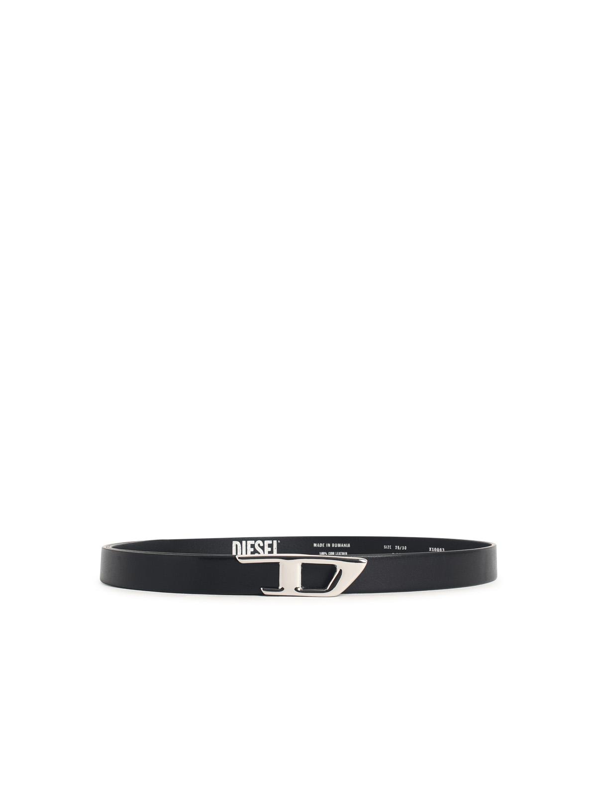 Diesel 'B-D Logo 2.0' Black Leather Belt Women DIESEL