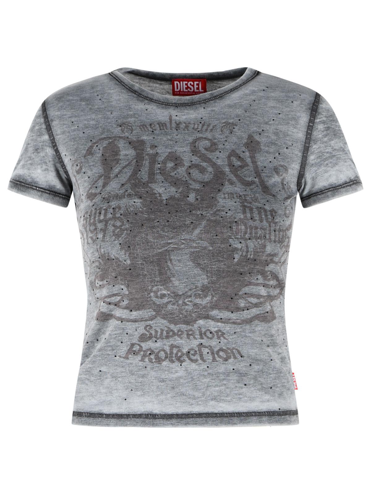 Diesel Grey Cotton Blend Jersey T-Shirt Women DIESEL