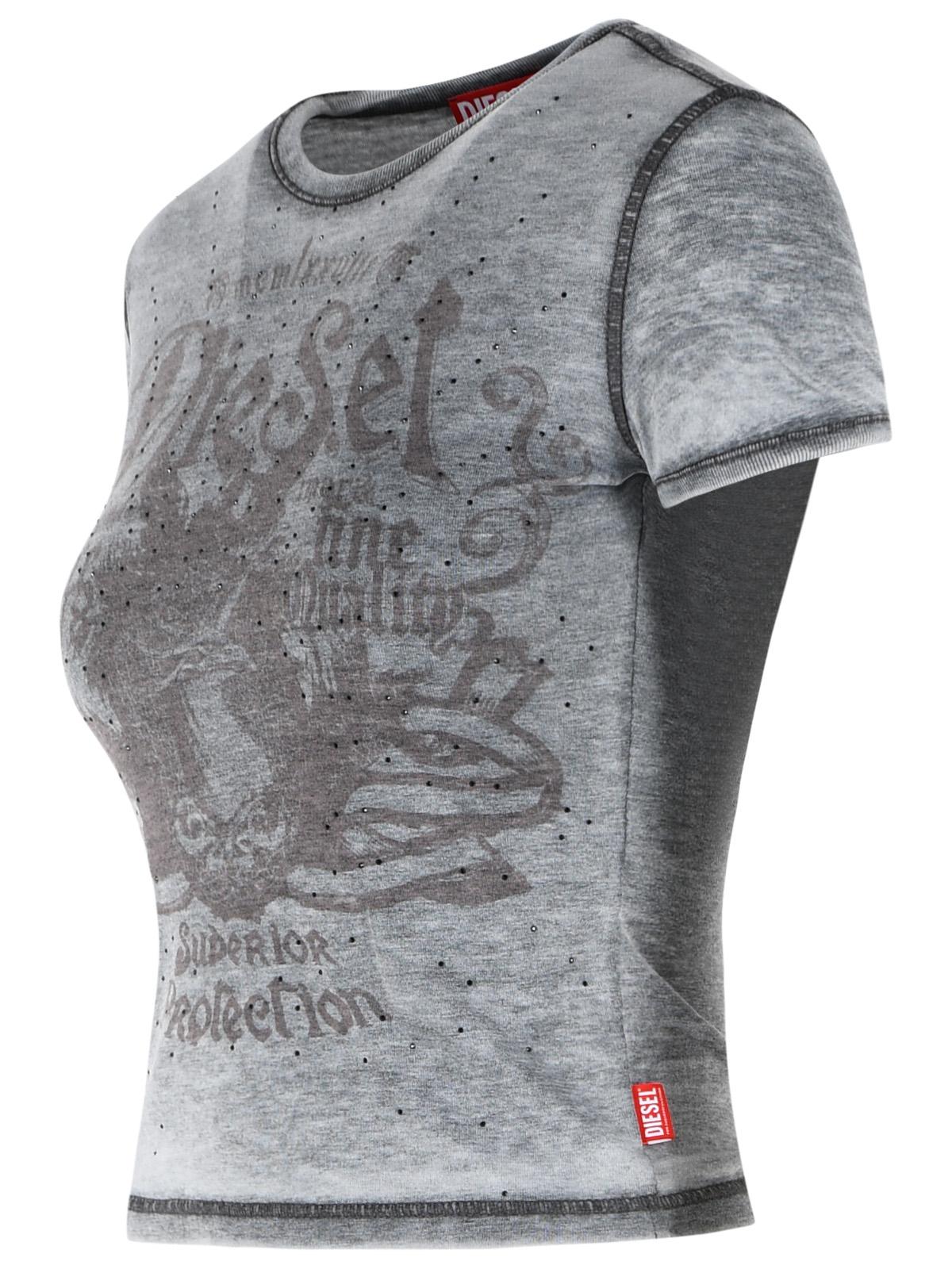 Diesel Grey Cotton Blend Jersey T-Shirt Women DIESEL