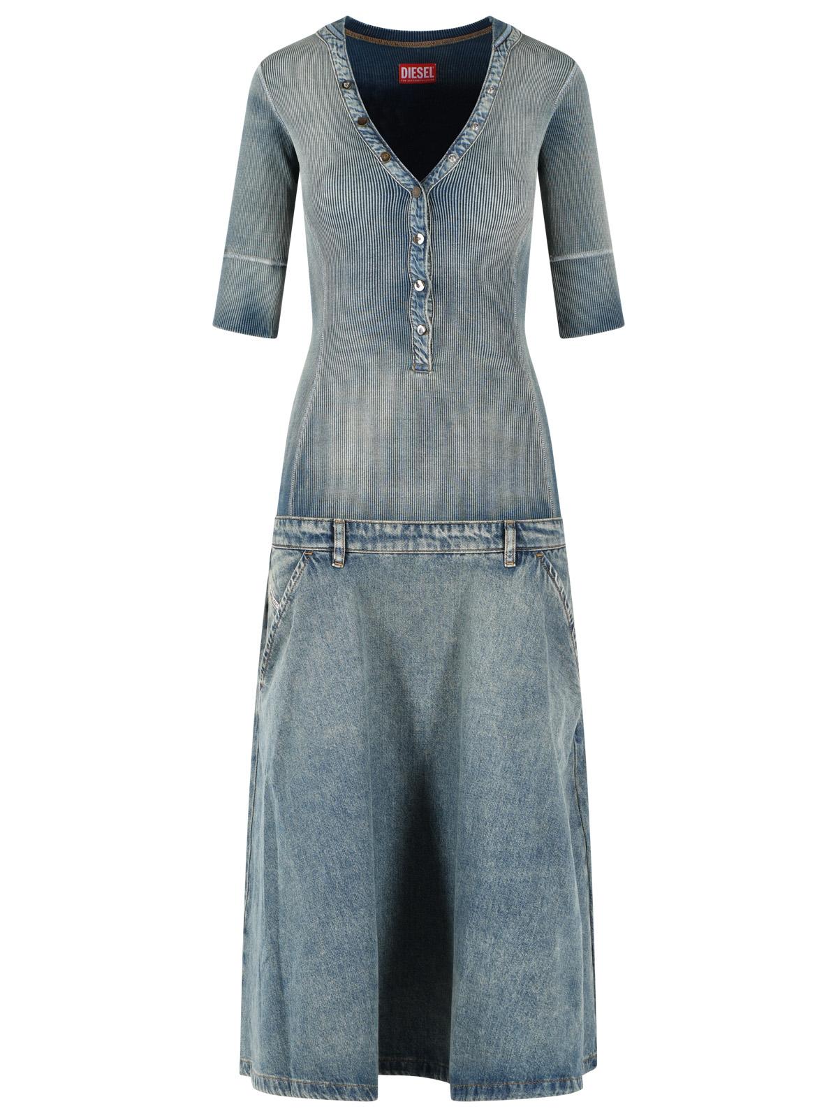Diesel Low Waist 'De-Anim-S' Midi Dress In Blue Knit And Denim Women DIESEL