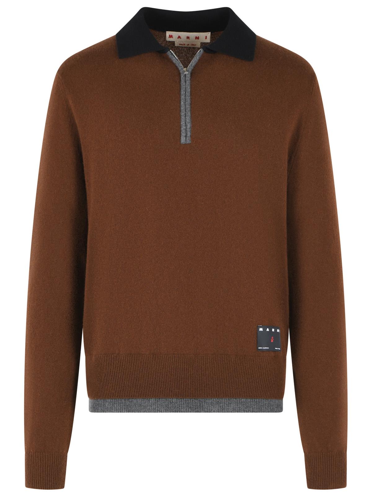 Marni Brown Cashmere Polo Shirt Men MARNI