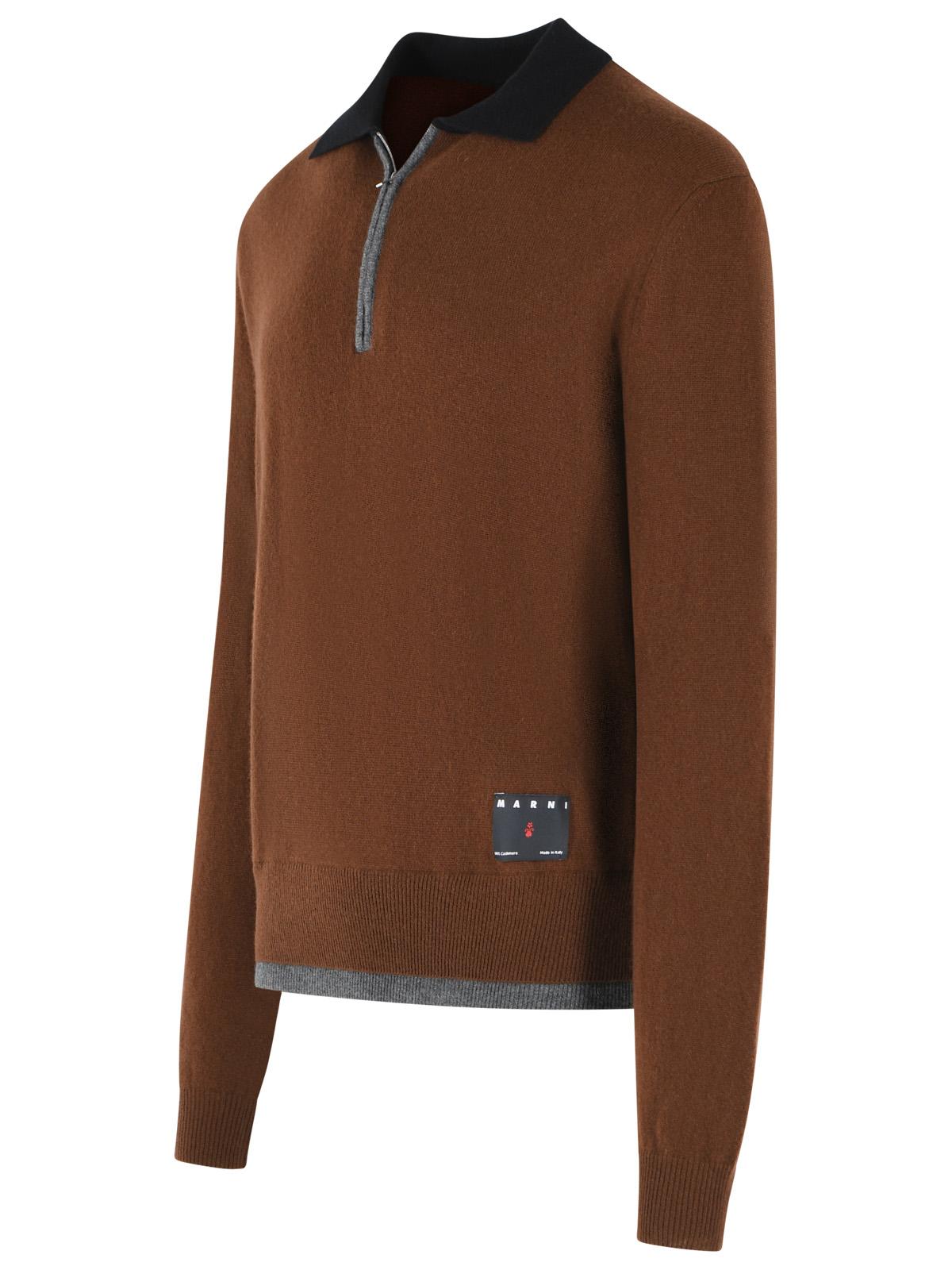 Marni Brown Cashmere Polo Shirt Men MARNI