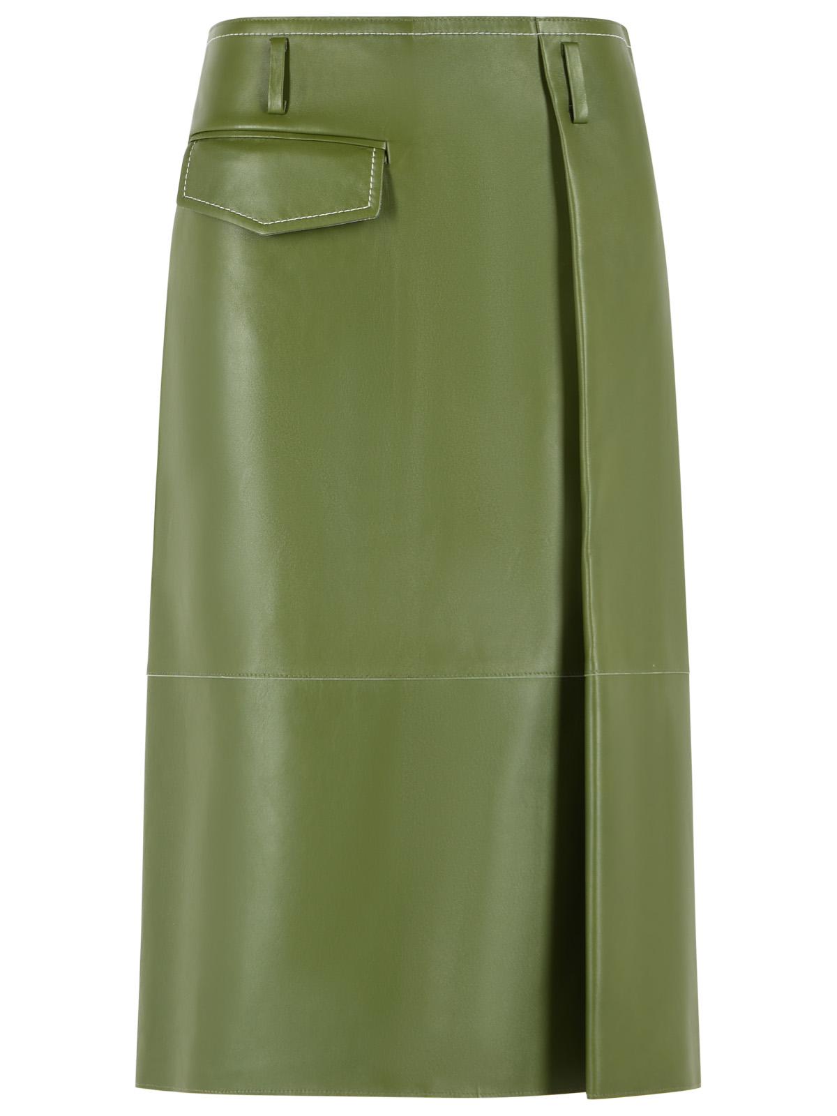 Marni Midi Skirt In Green Nappa Leather With Asymmetric Pocket Women MARNI