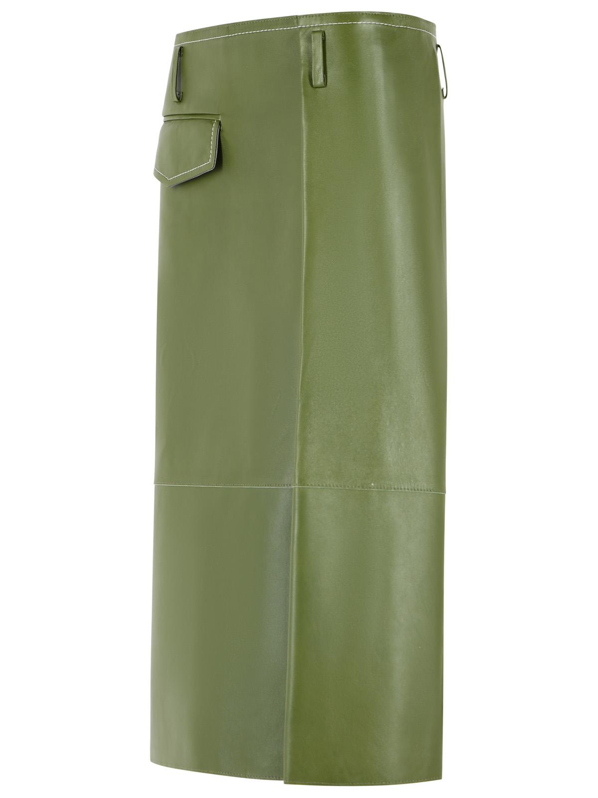 Marni Midi Skirt In Green Nappa Leather With Asymmetric Pocket Women MARNI