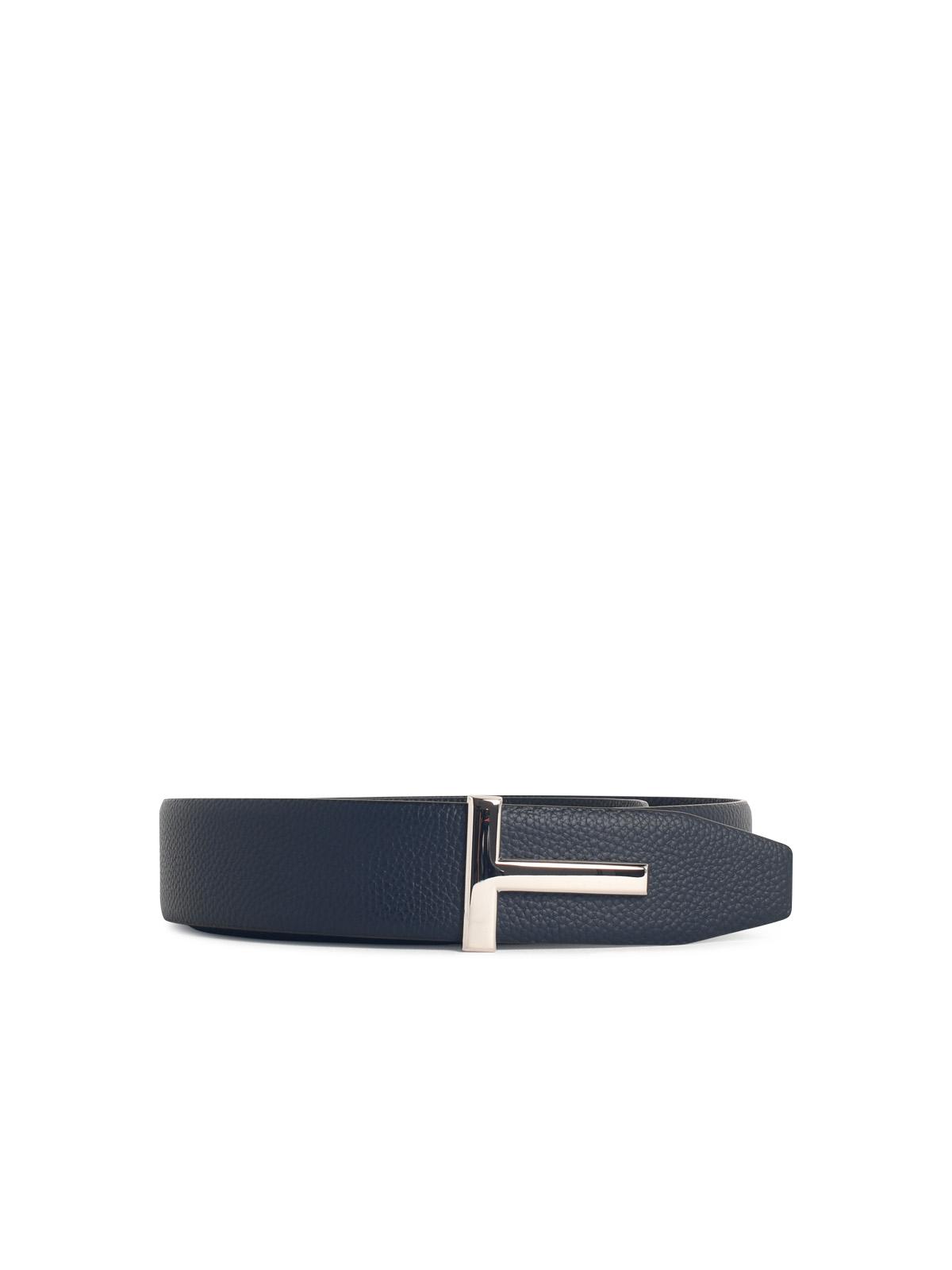 Tom Ford 'T Icon' Navy Leather Belt Men TOM FORD