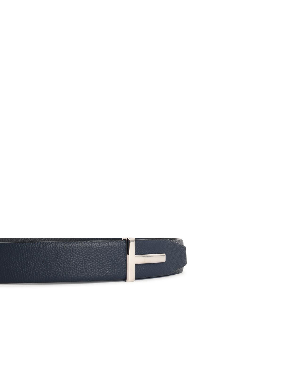 Tom Ford 'T Icon' Navy Leather Belt Men TOM FORD