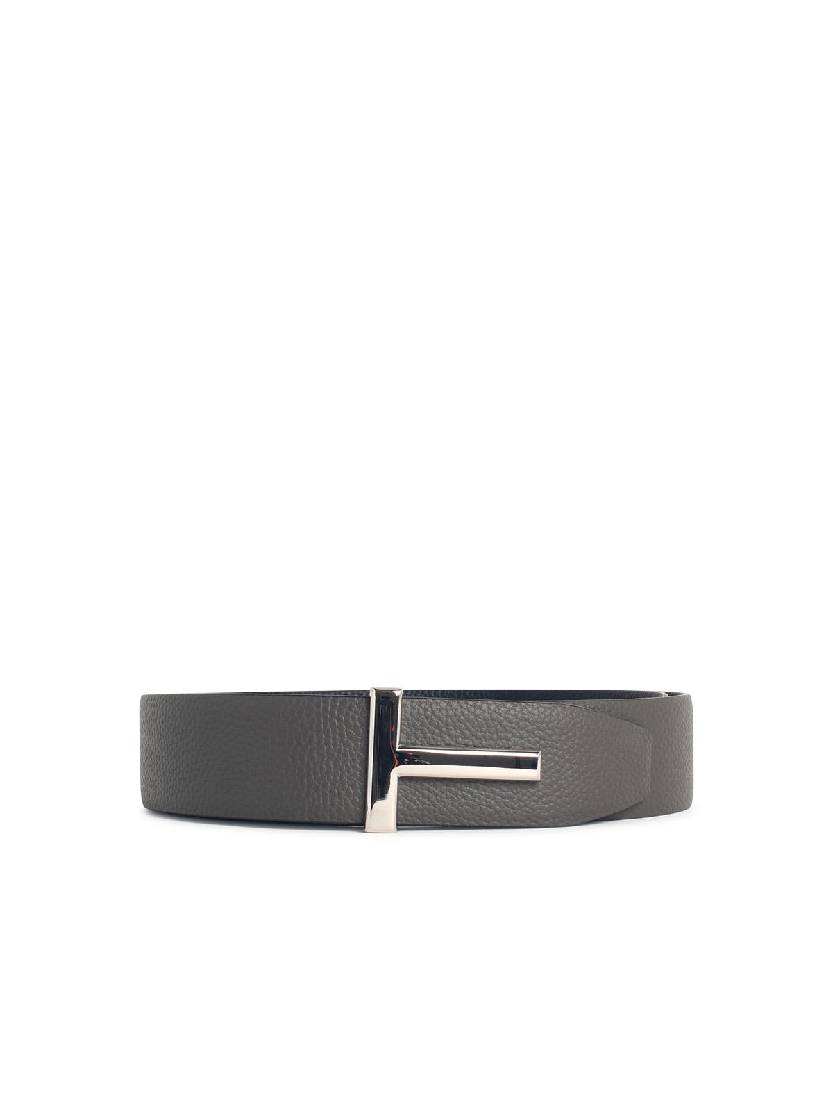 Tom Ford 'T Icon' Grey Leather Belt Men TOM FORD