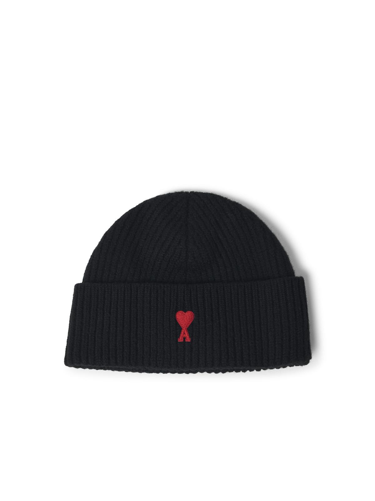 Ami Paris 'Ami De Cœur' Black Cotton Beanie Men AMI PARIS