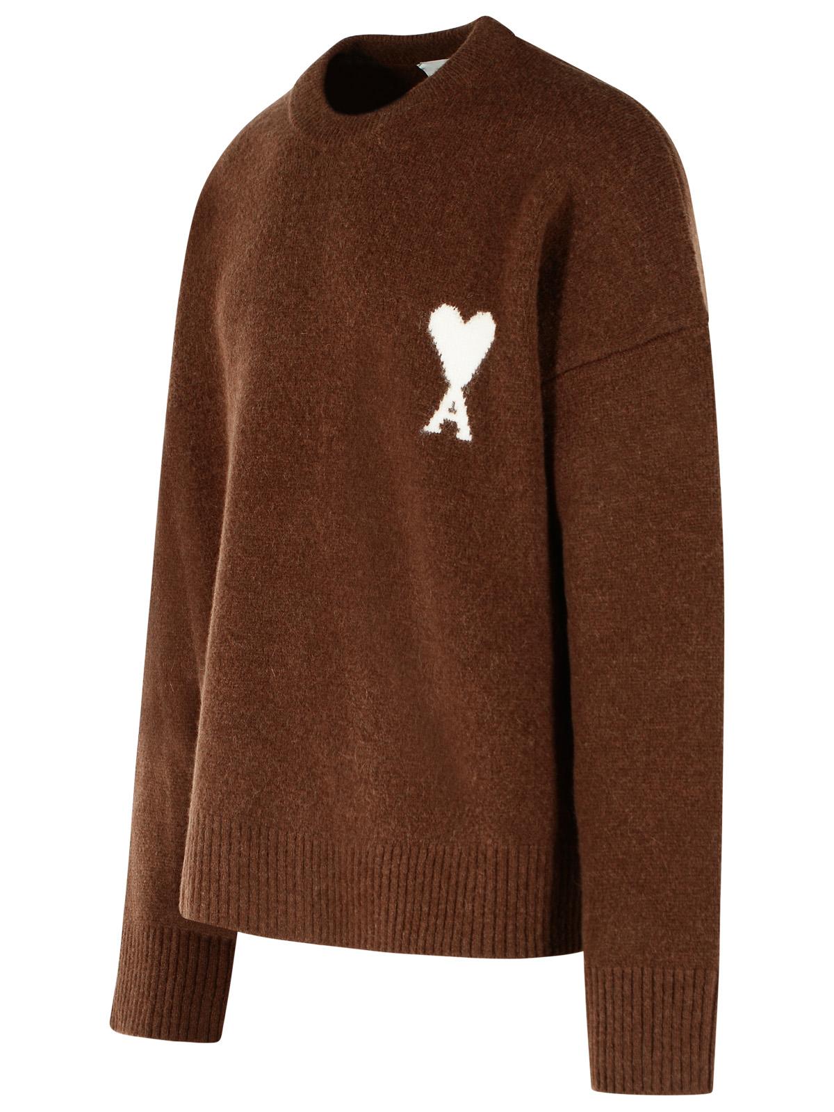 Ami Paris Ami De Cœur' Chocolate Brown Alpaca And Ecru Sweater Men AMI PARIS