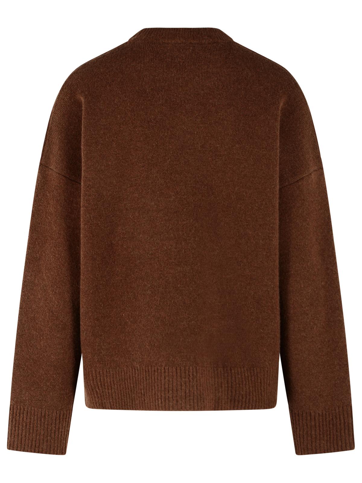 Ami Paris Ami De Cœur' Chocolate Brown Alpaca And Ecru Sweater Men AMI PARIS