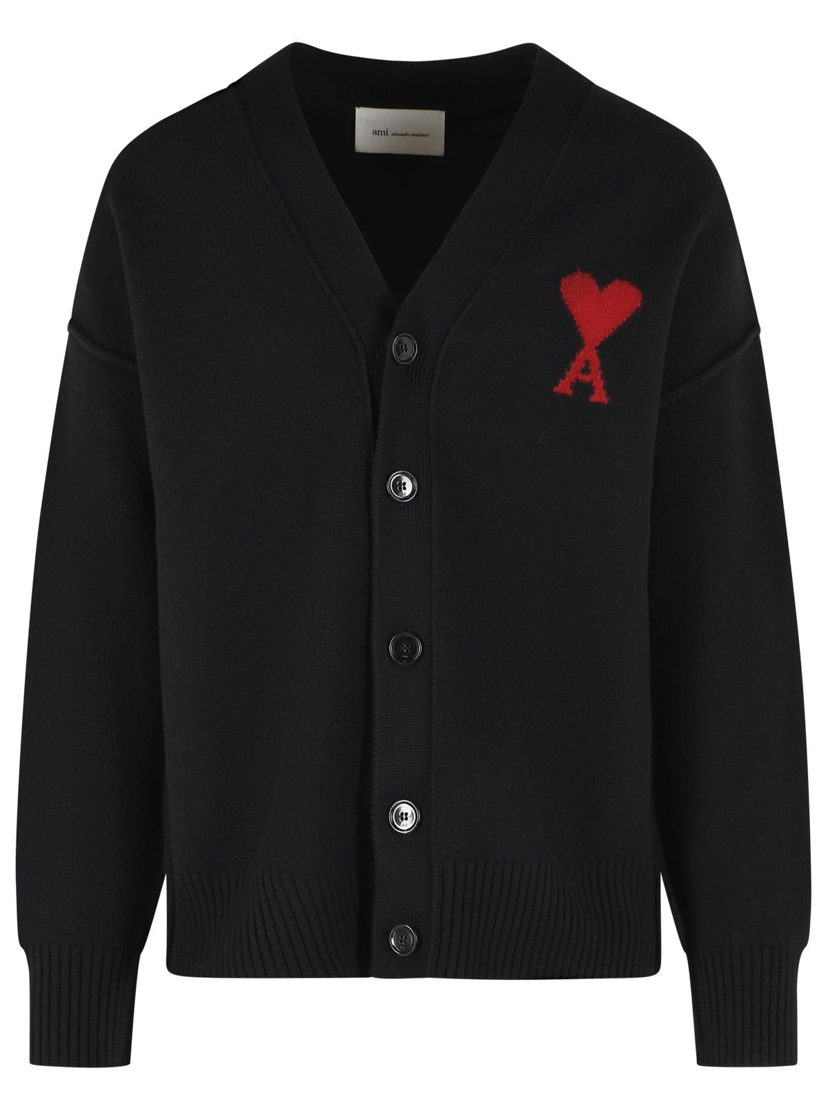 Ami Paris Black Virgin Wool Cardigan Men AMI PARIS