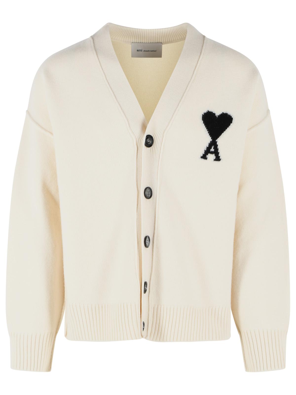 Ami Paris Cream Virgin Wool Cardigan Women AMI PARIS