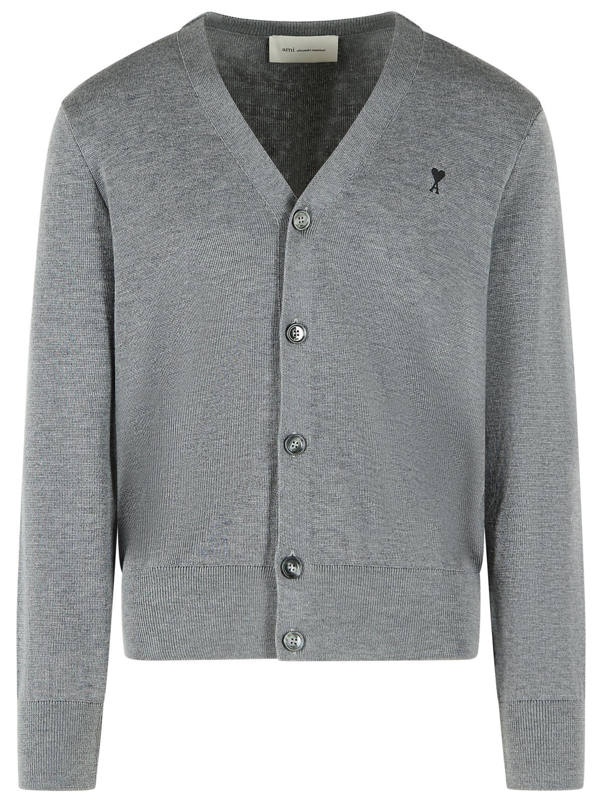 Ami Paris 'Ami De Cœur' Grey Wool Cardigan Men AMI PARIS