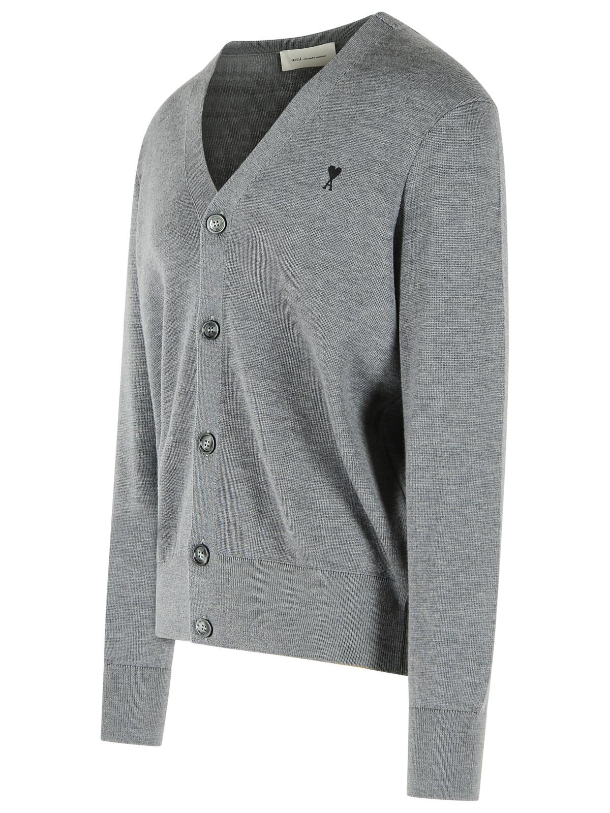 Ami Paris 'Ami De Cœur' Grey Wool Cardigan Men AMI PARIS