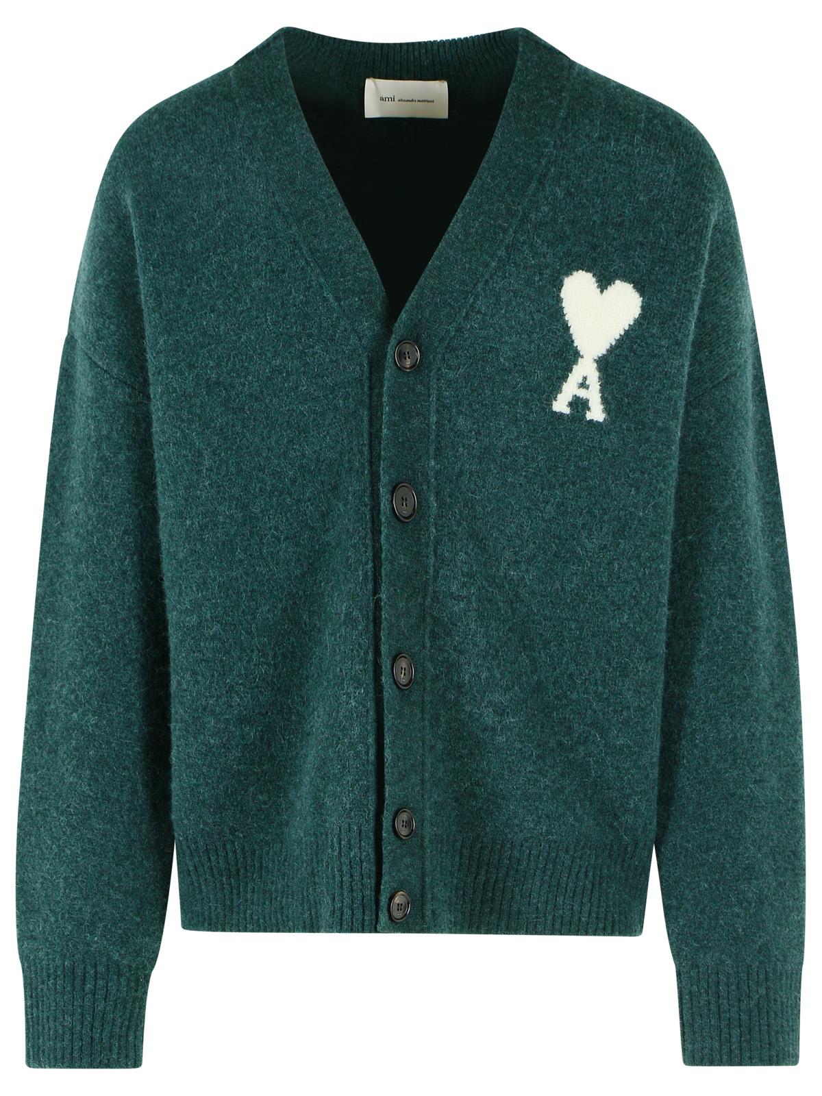 Ami Paris 'Ami De Cœur' Green Alpaca Cardigan Men AMI PARIS