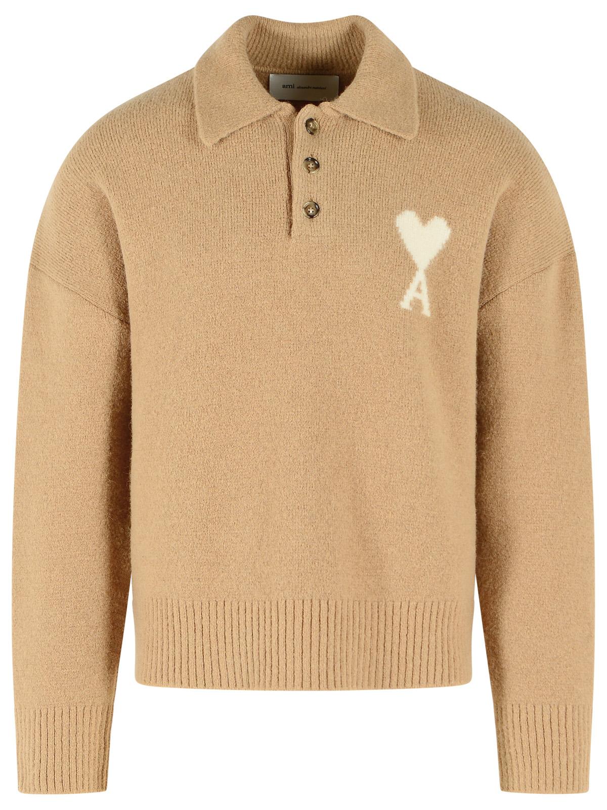 Ami Paris 'Ami De Cœur' Polo Shirt In Beige Alpaca Mastic Women AMI PARIS