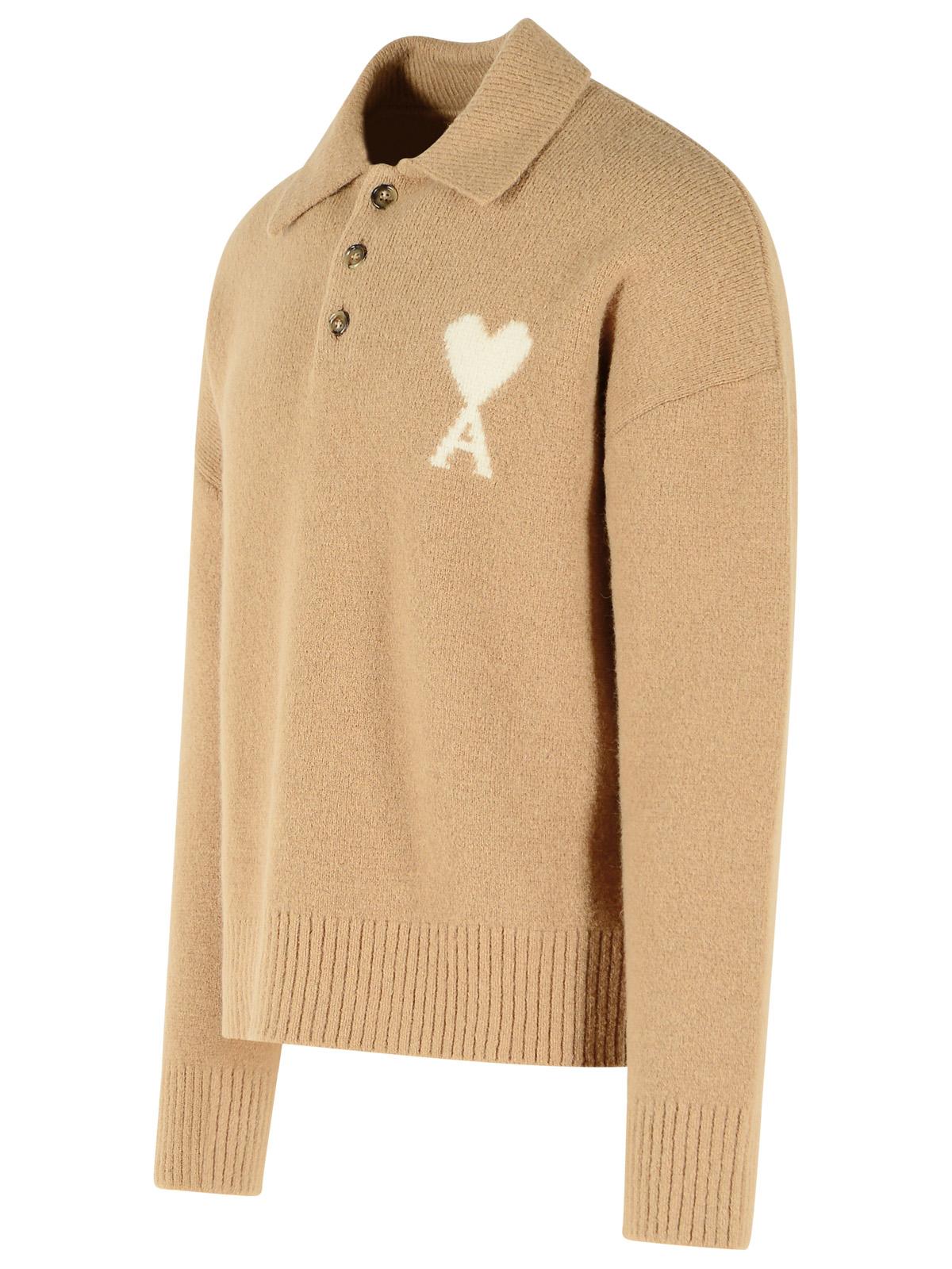 Ami Paris 'Ami De Cœur' Polo Shirt In Beige Alpaca Mastic Women AMI PARIS