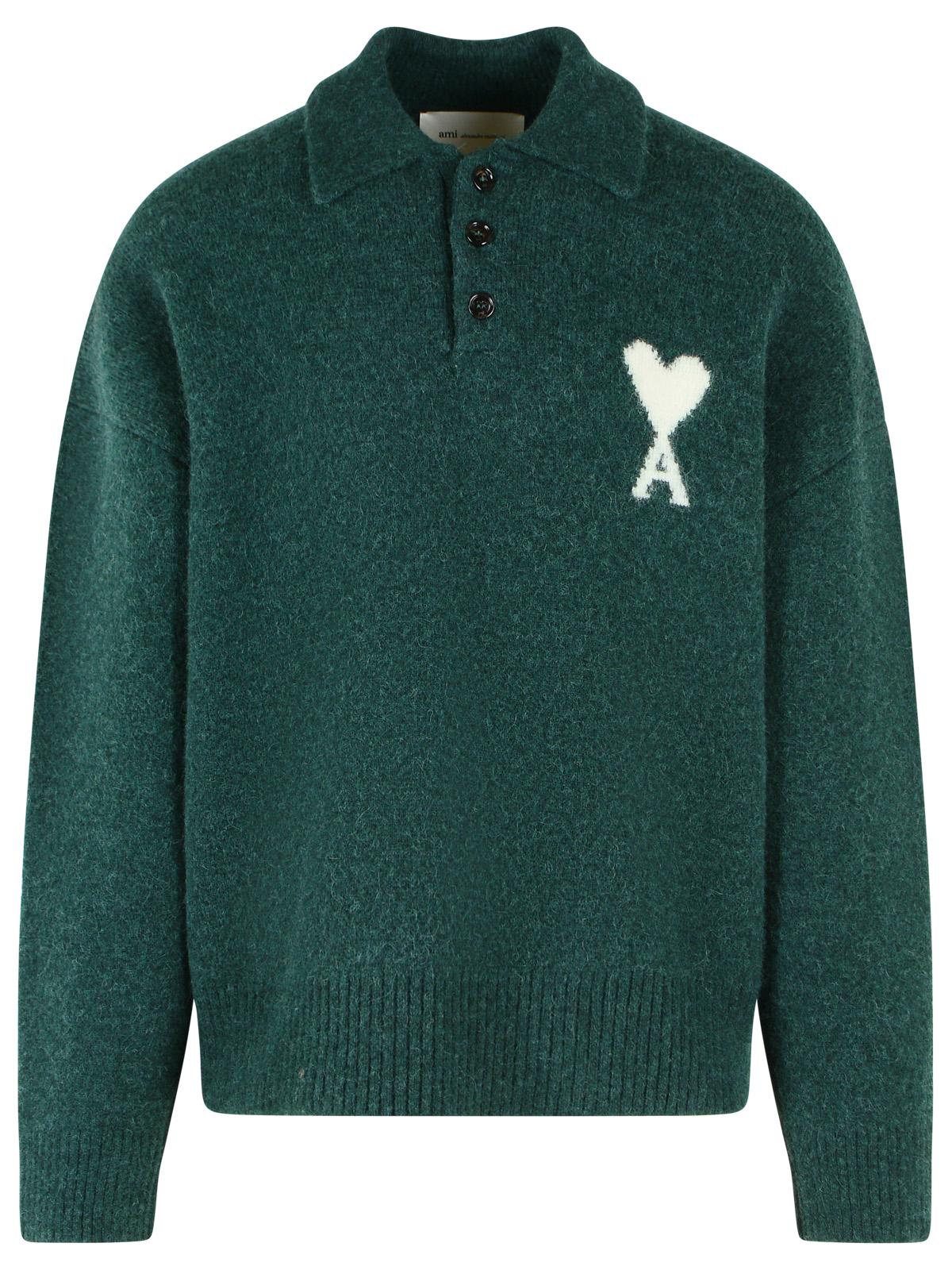 Ami Paris 'Ami De Cœur' Green Alpaca Polo Shirt Men AMI PARIS