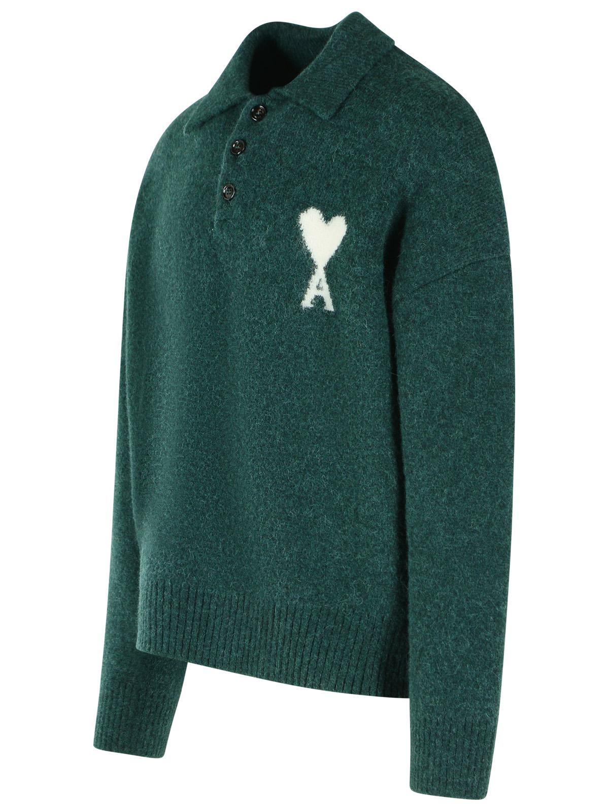 Ami Paris 'Ami De Cœur' Green Alpaca Polo Shirt Men AMI PARIS