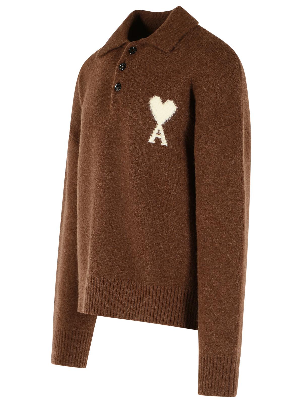 Ami Paris 'Ami De Cœur' Chocolate Brown Alpaca Polo Shirt Men.